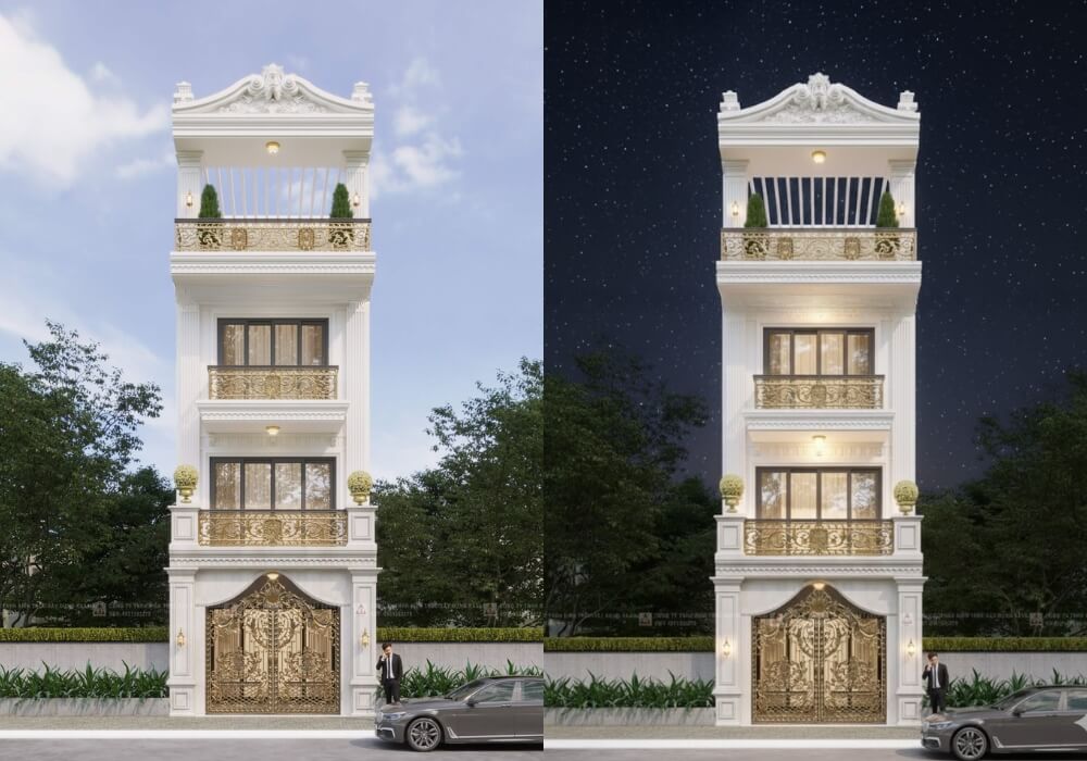 Nhà phố tân cổ điển 4 tầng đẹp 5×21 vuông vức, sang trọng