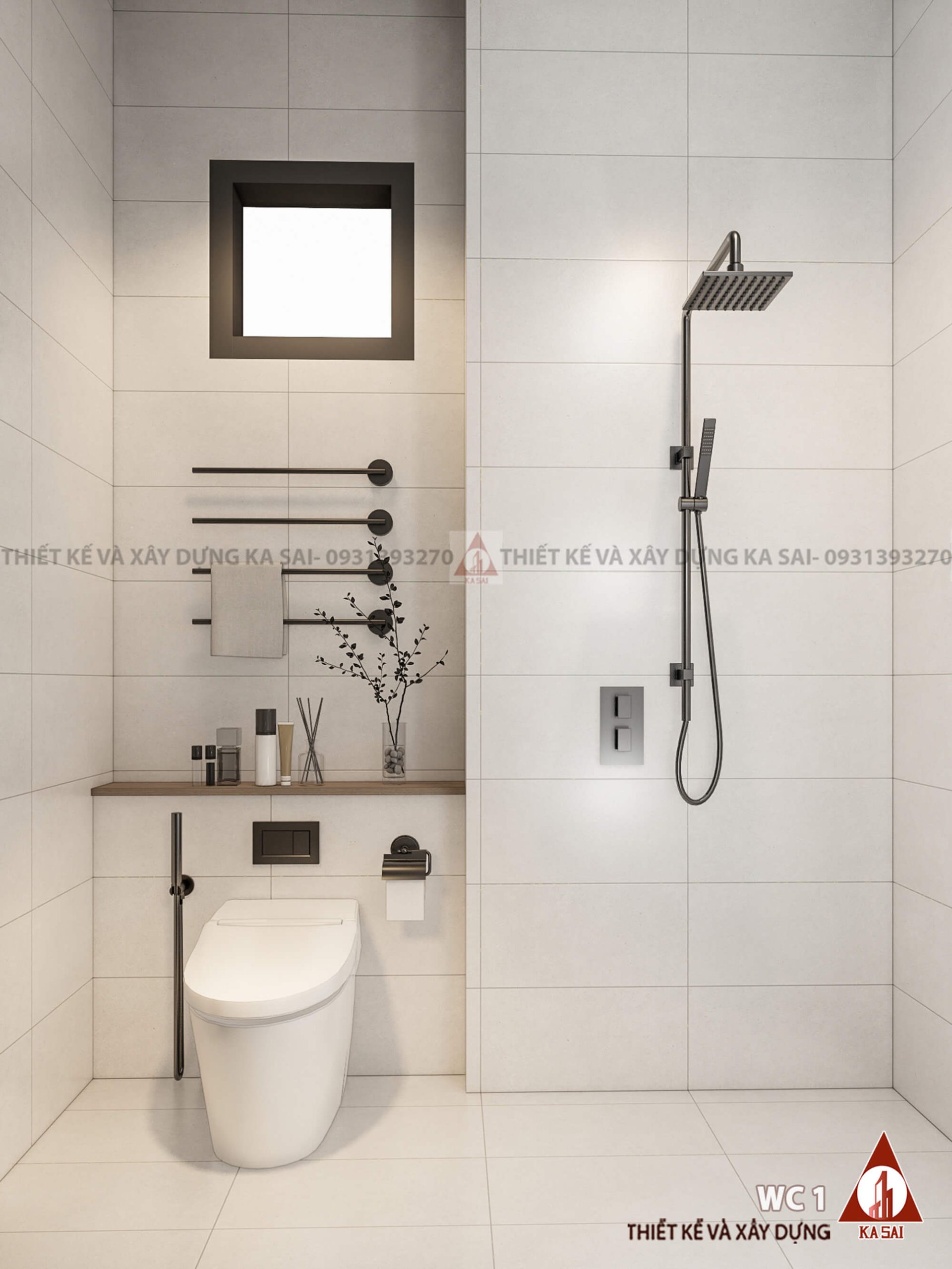 Phòng WC nhà ống 5x20 3 tầng 3 phòng ngủ 1 phòng thờ