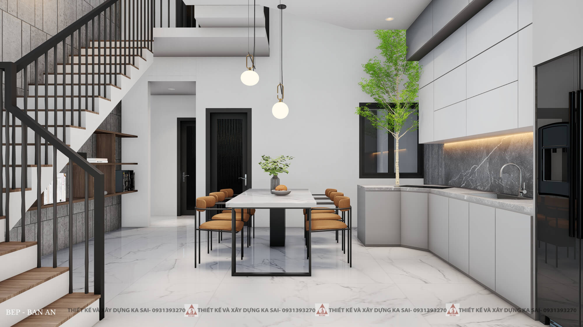Phòng bếp nhà 6x13m bản vẽ thiết kế nhà mặt tiền 6m đẹp