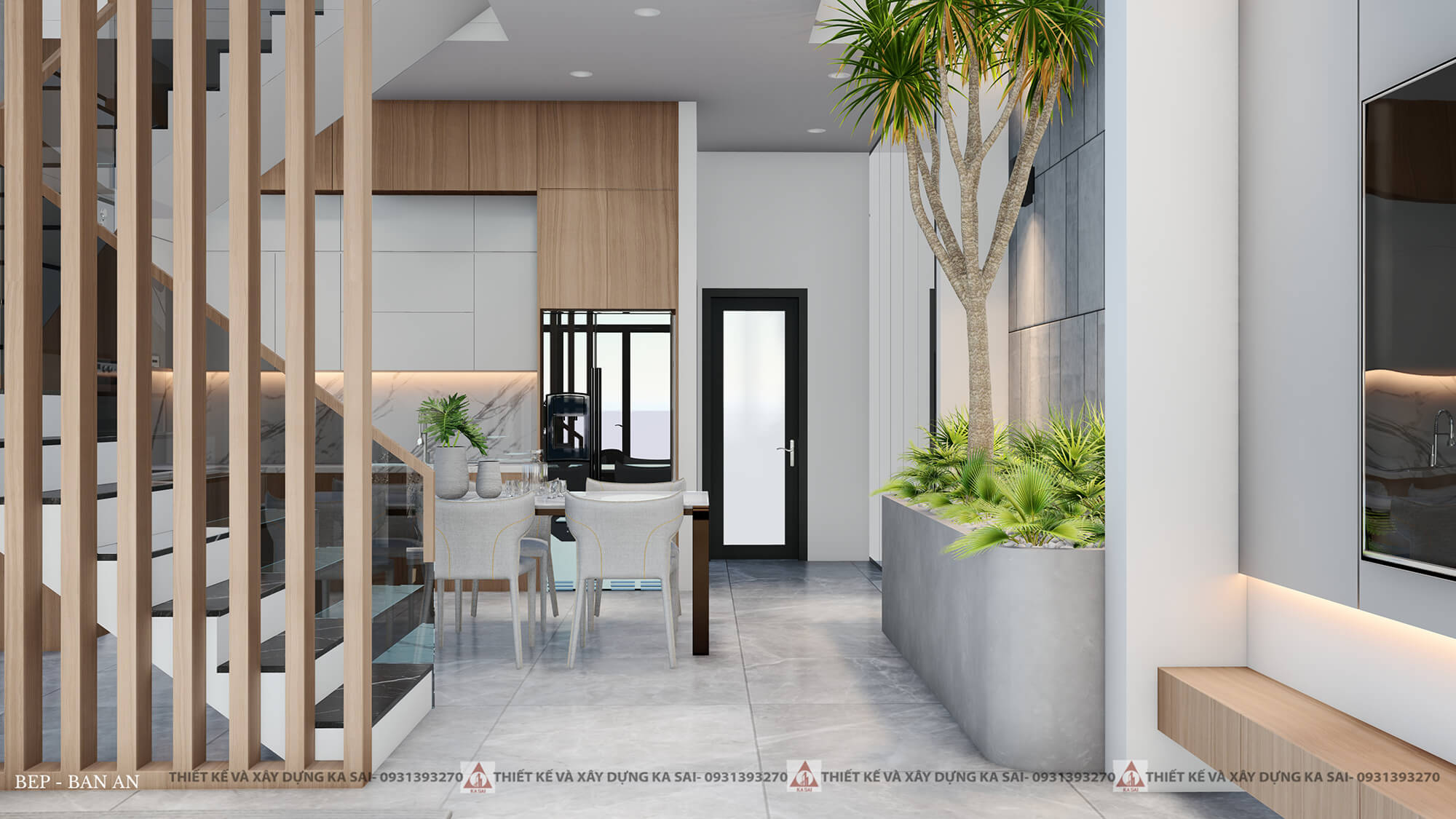 Phòng bếp mẫu nhà 2 tầng mặt tiền 6m 3 phòng ngủ