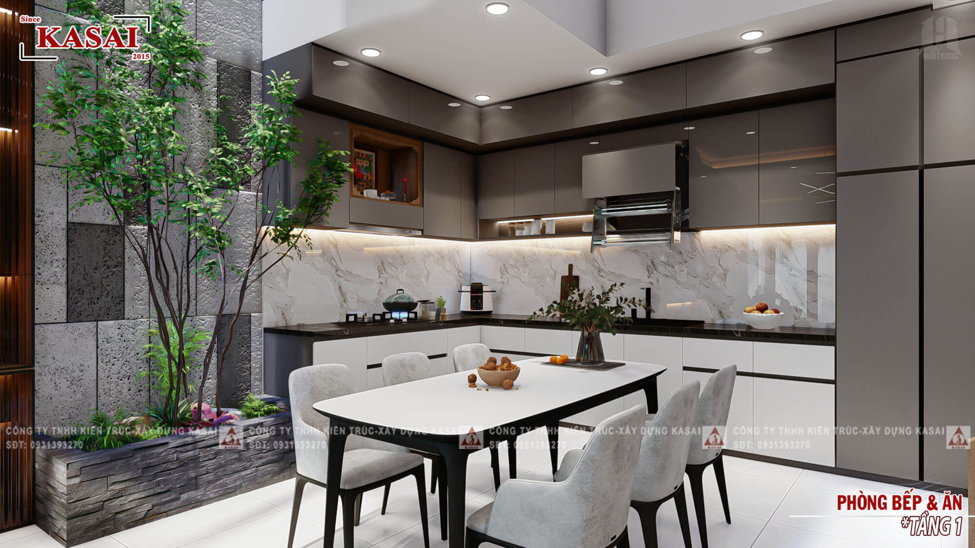 Phòng bếp nhà 2 tầng 6x20m đẹp