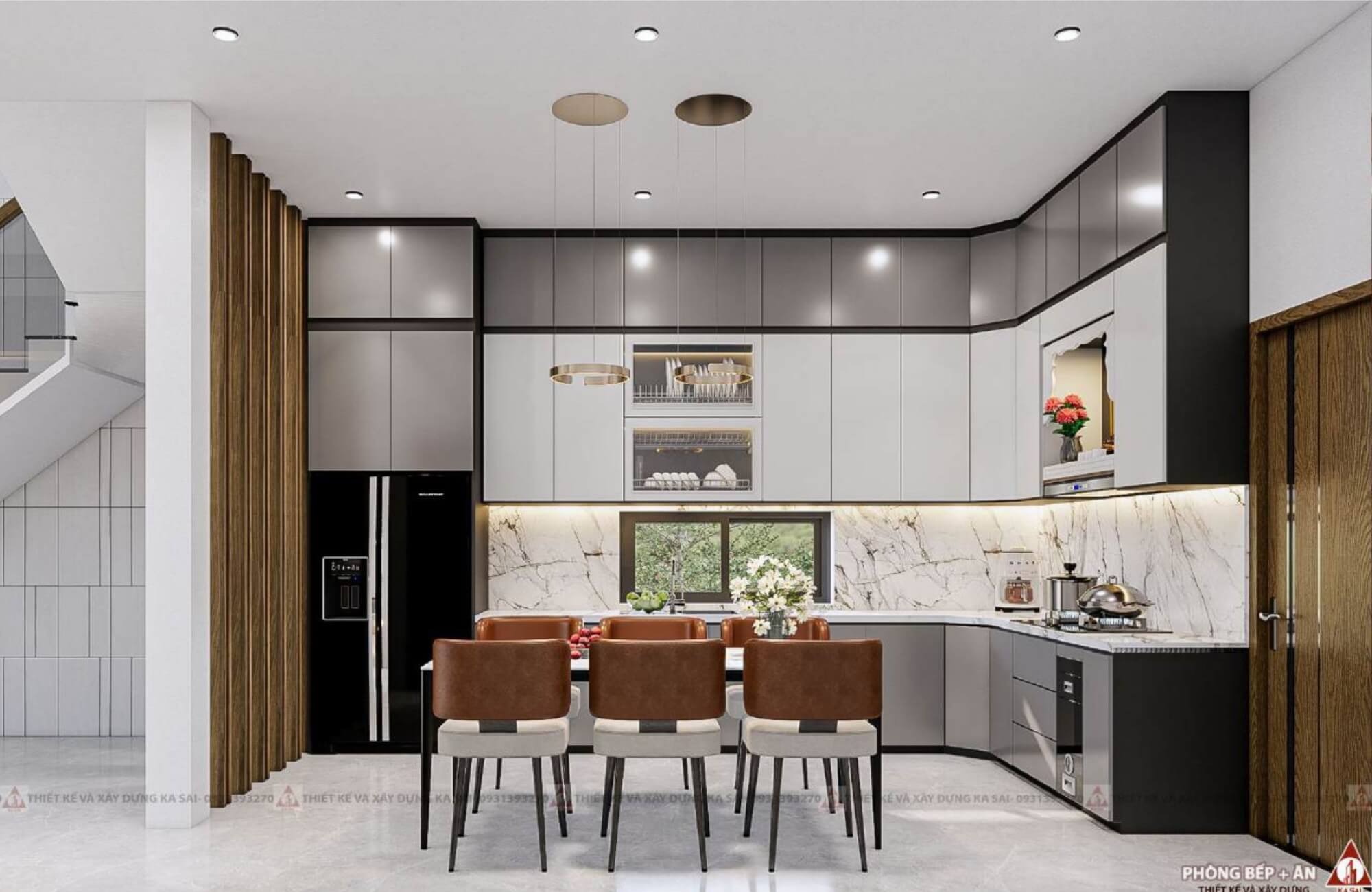 Phòng bếp 7x20m thiết kế nhà ngang 7m dài 20m