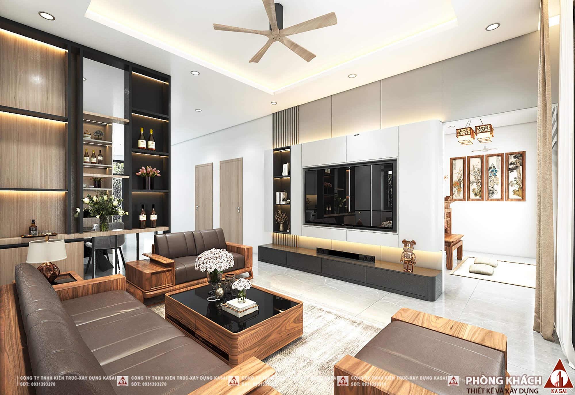 Phòng khách nhà 1 tầng 10x15m