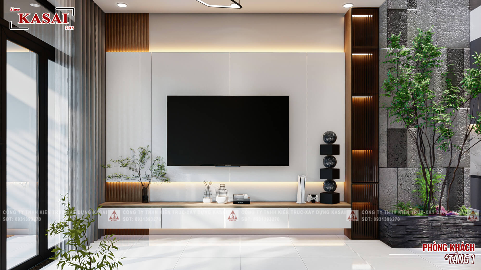 Phòng khách nhà 2 tầng 6x20m đẹp