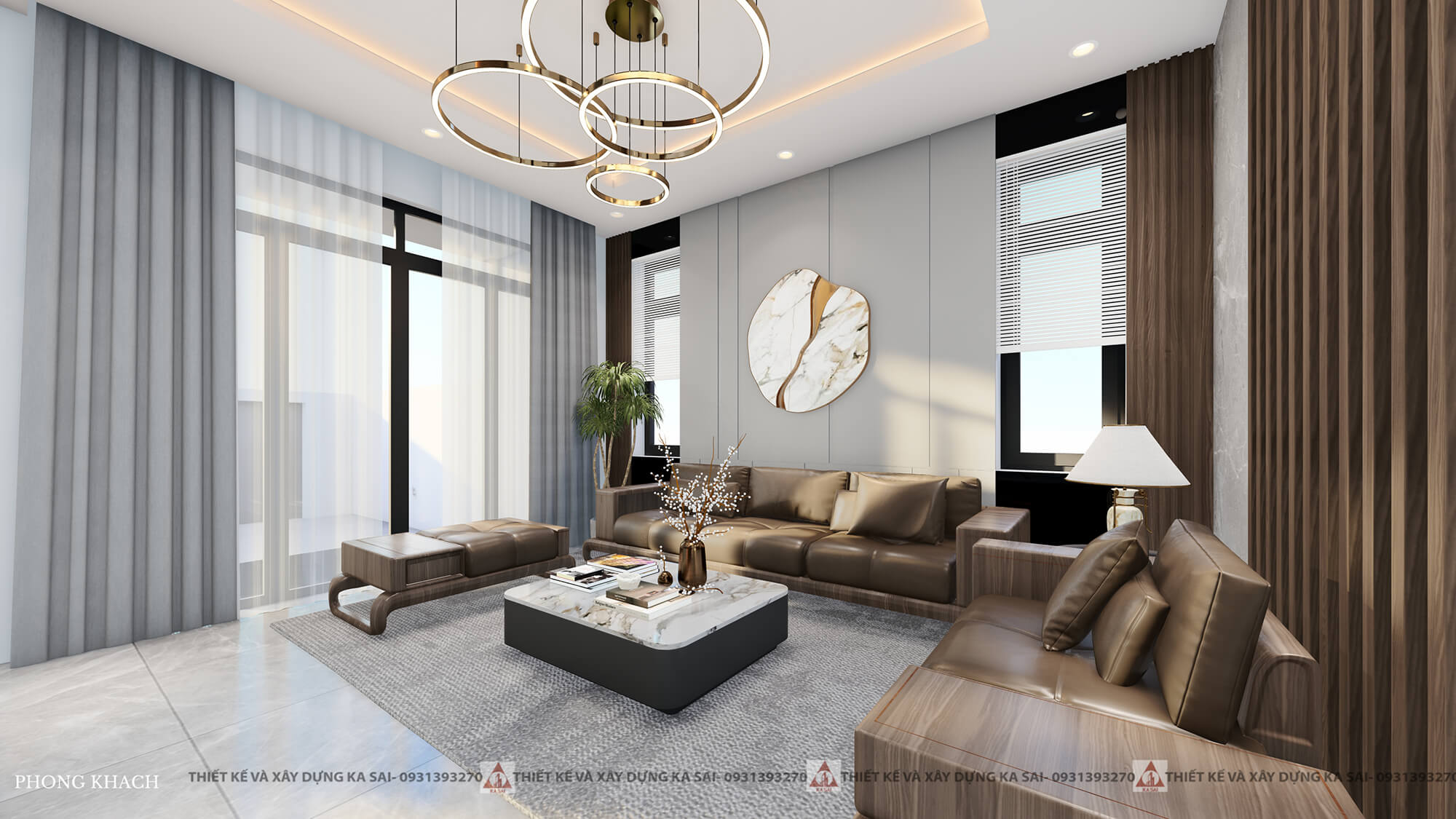 Phòng khách nhà cấp 4 mái Nhật 3 phòng ngủ