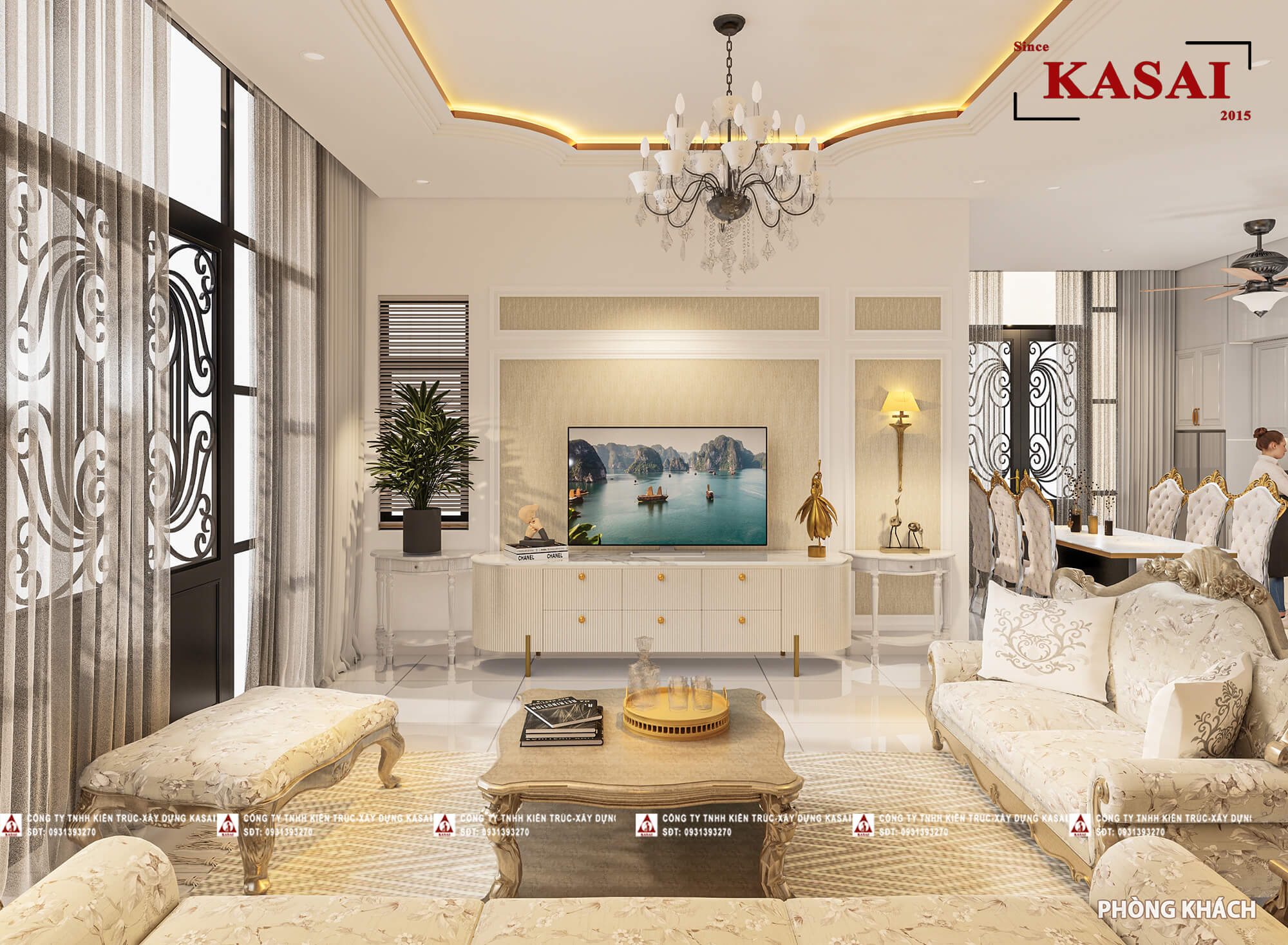 Phòng khách biệt thự tân cổ điển 4 tầng đẹp