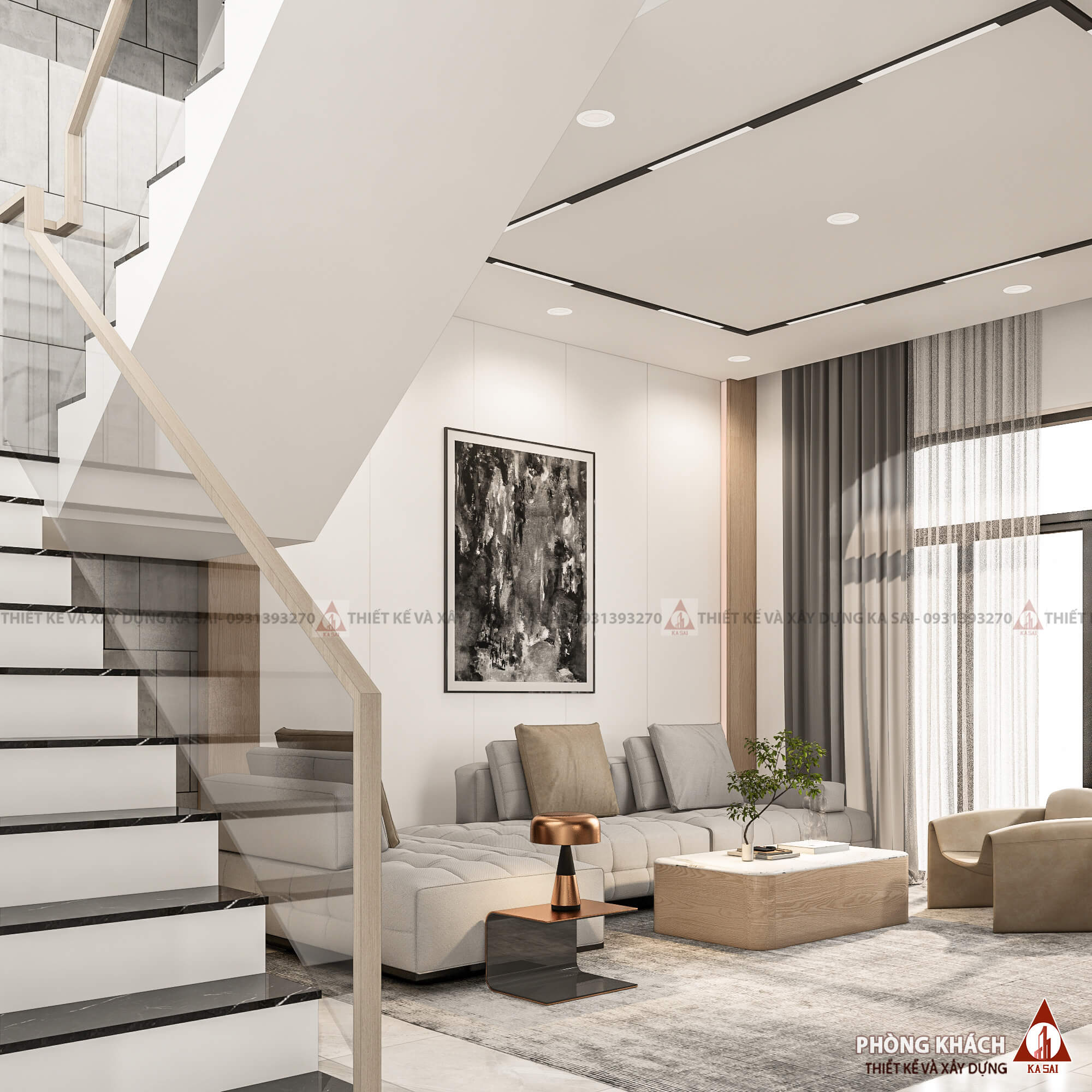 Phòng khách nhà ống 5x20 3 tầng 3 phòng ngủ 1 phòng thờ