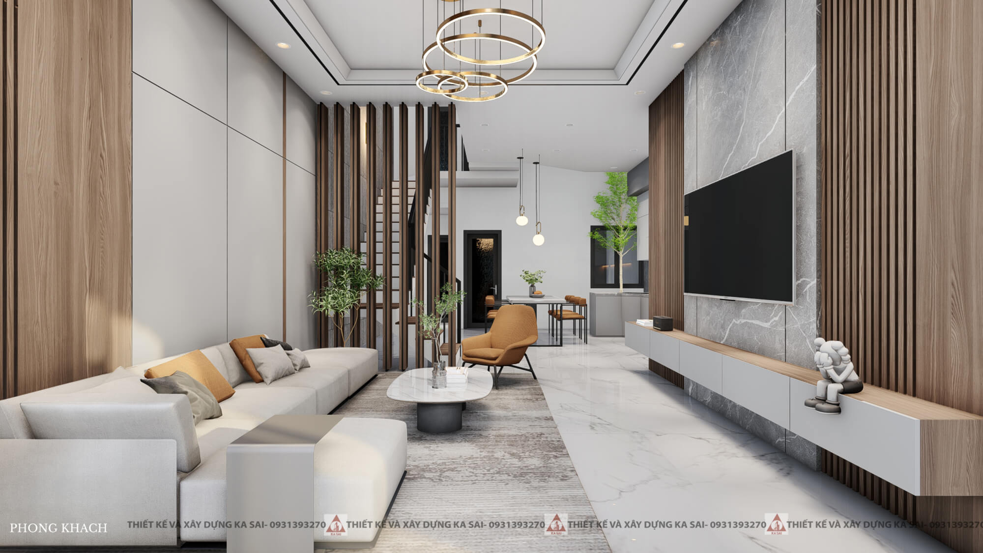 Phòng khách nhà 6x13m bản vẽ thiết kế nhà mặt tiền 6m đẹp