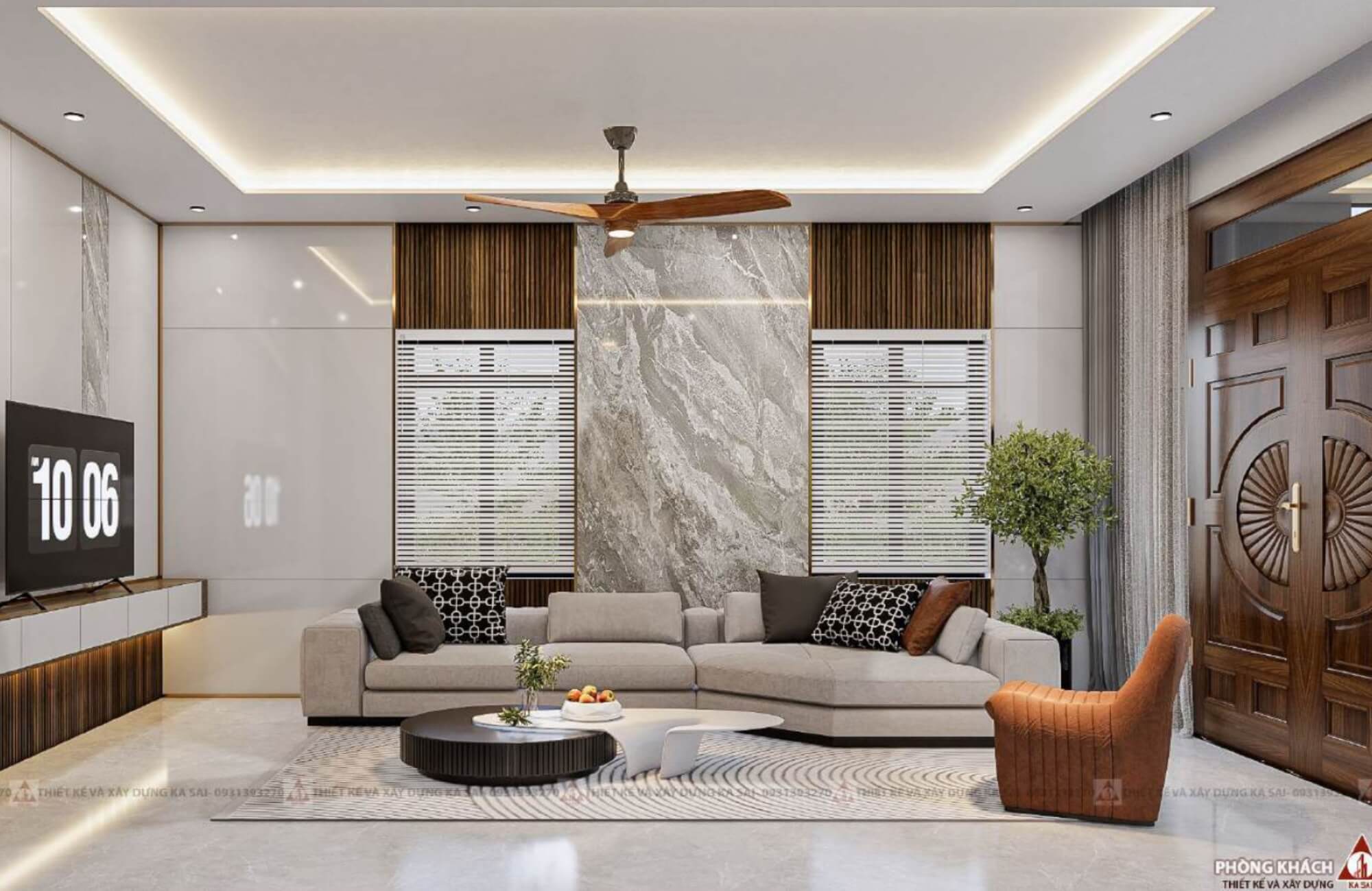 Phòng khách 7x20m thiết kế nhà ngang 7m dài 20m