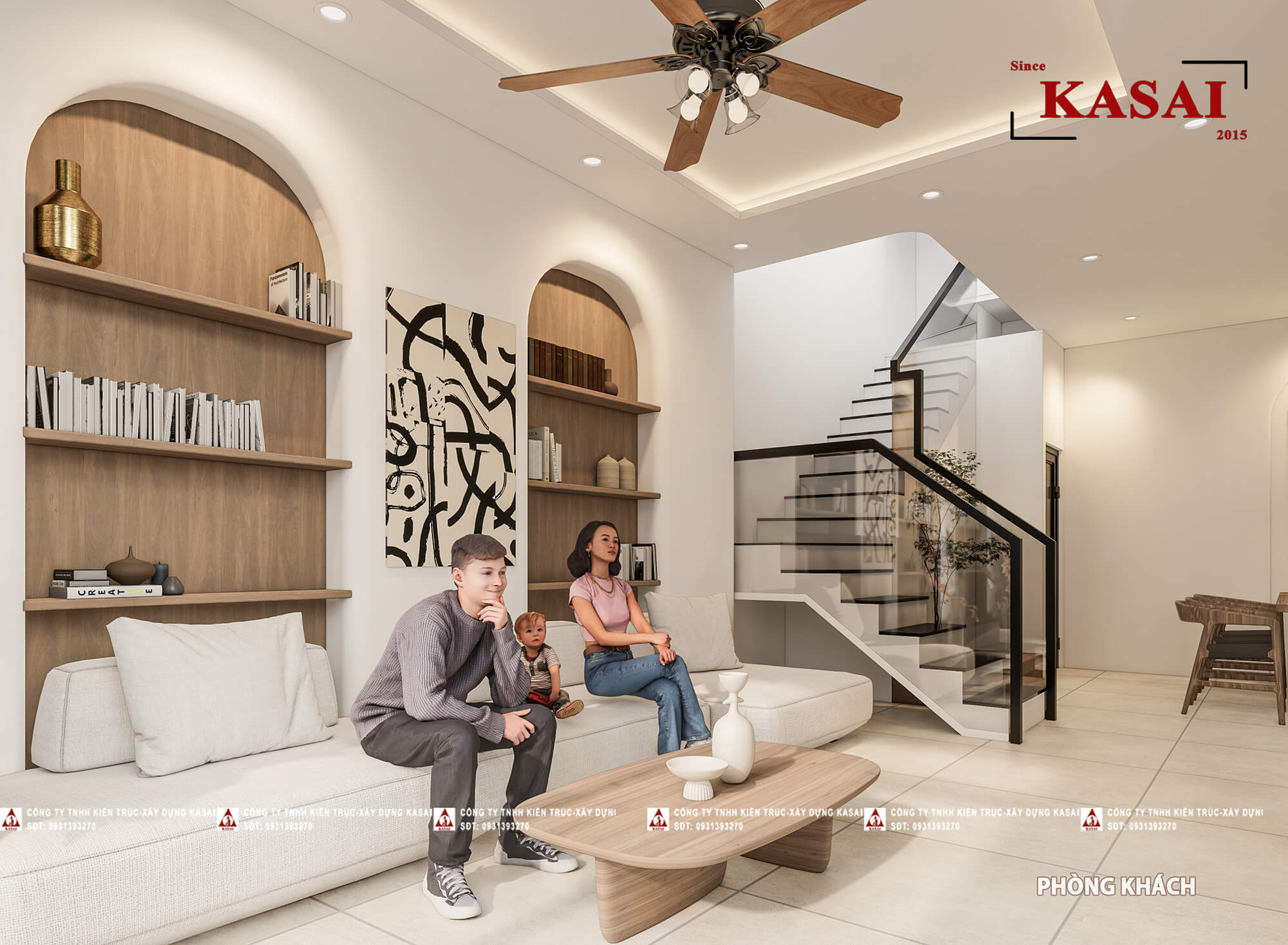 Phòng khách biệt thự tân cổ điển 3 tầng mái Nhật