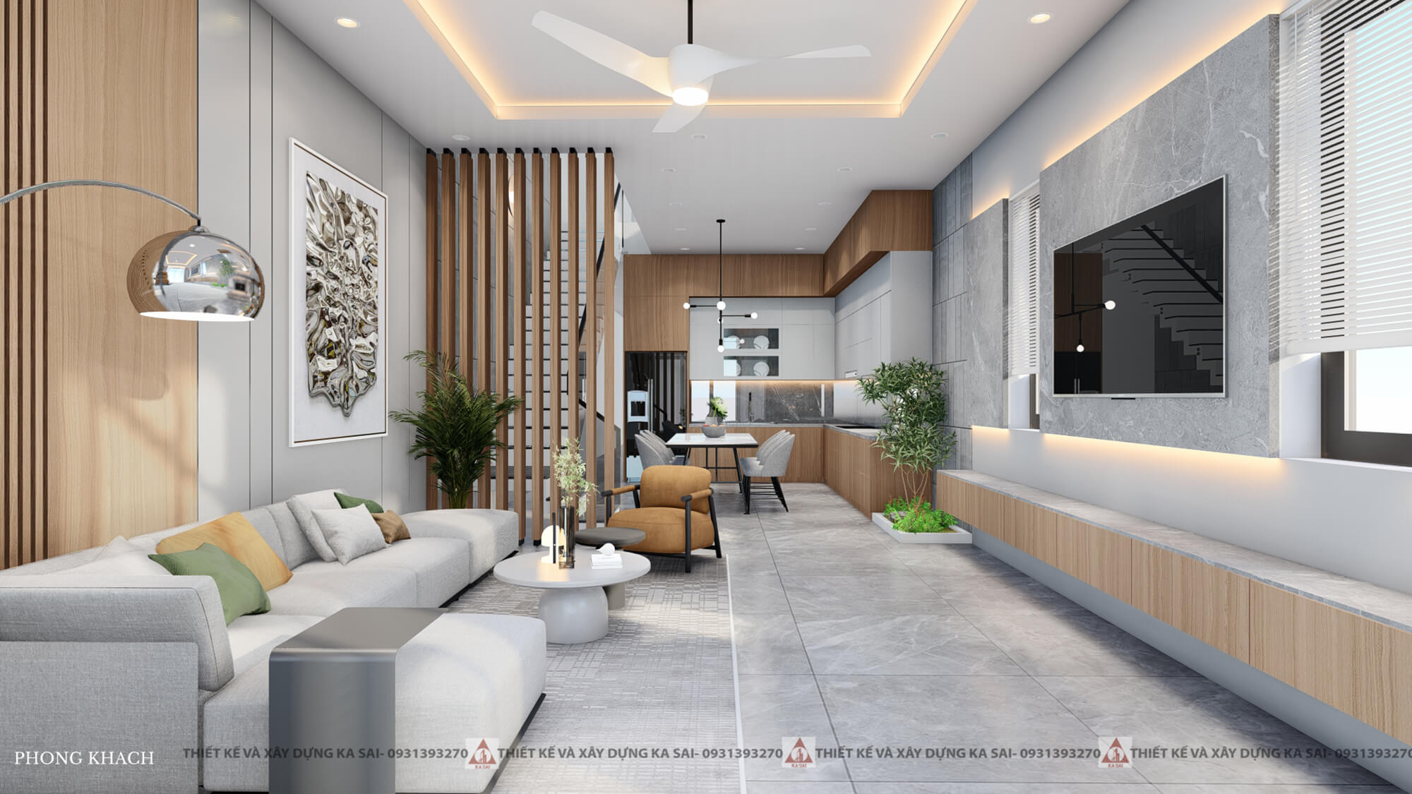 Phòng khách mẫu nhà 2 tầng 5x20 4 phòng ngủ