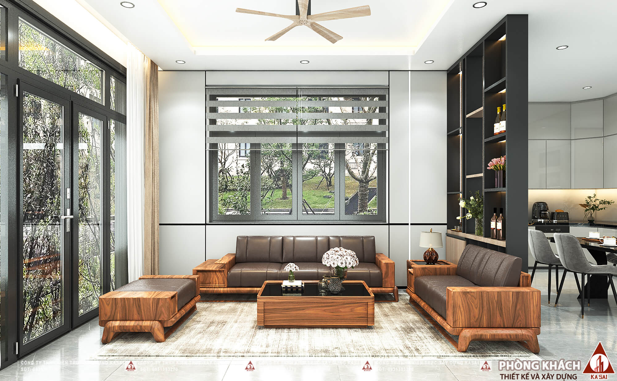 Phòng khách nhà 1 tầng 10x15m