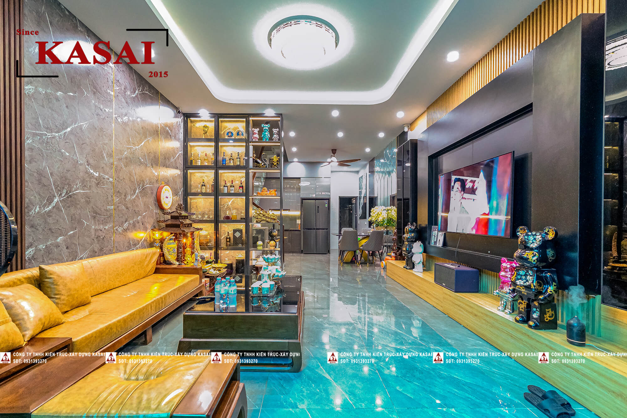 Phòng khách nhà 3 tầng mái bằng