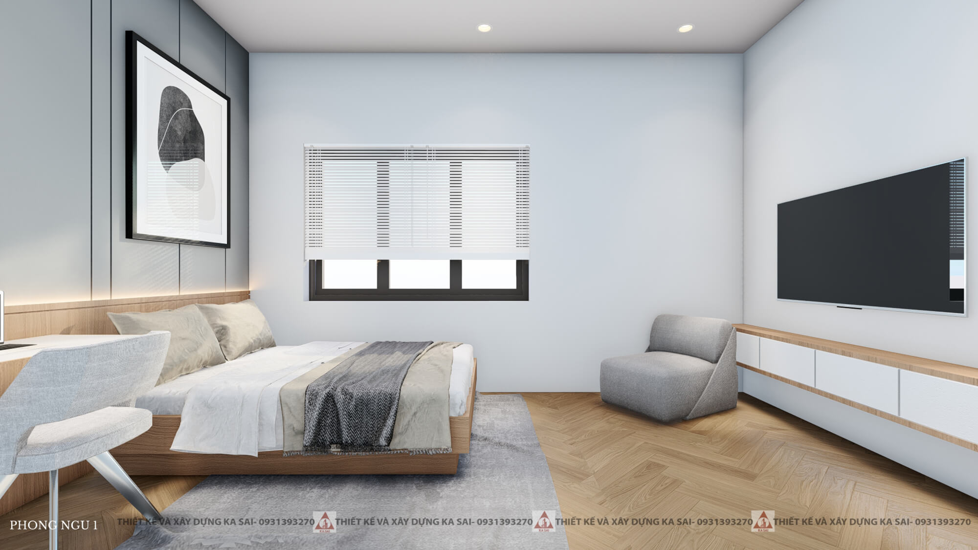 Phòng ngủ 1 mẫu nhà 2 tầng 5x20 4 phòng ngủ