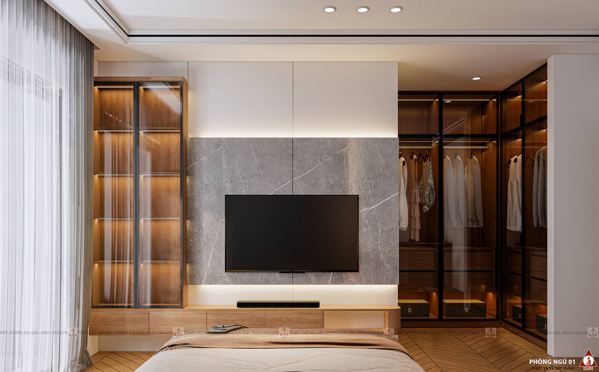 Phòng ngủ 1 mẫu nhà 5x20 hiện đại 3 tầng