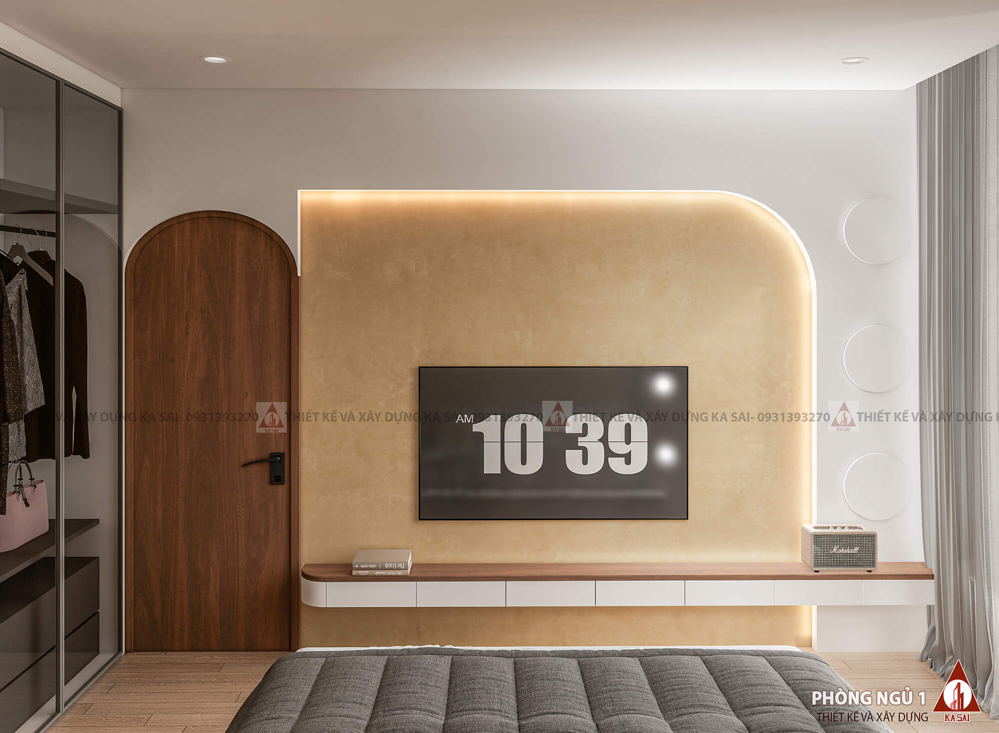 Phòng ngủ 1 nhà ống 3 tầng mái ngói