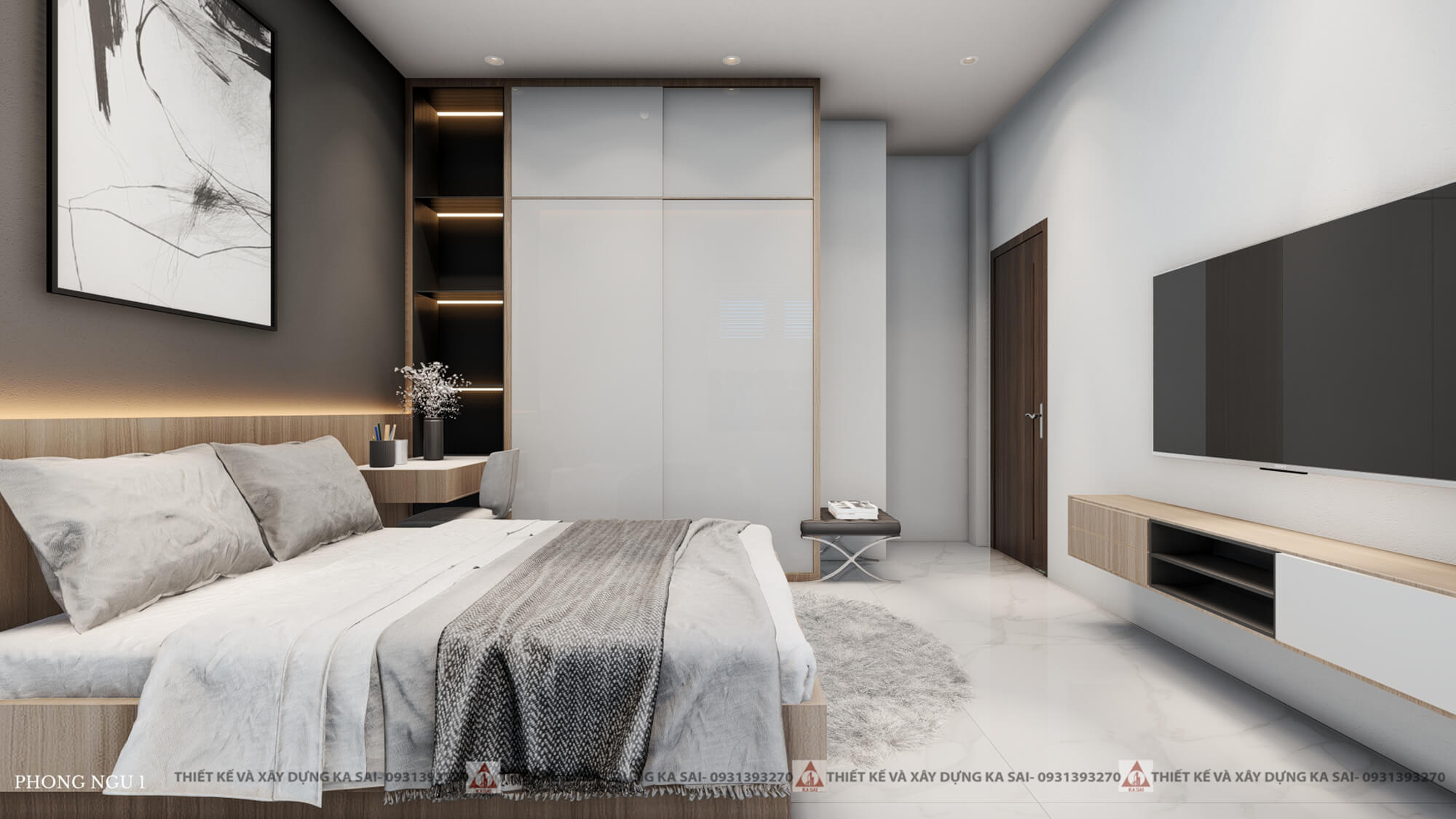 Phòng ngủ 1 biệt thự 10x20 hiện đại