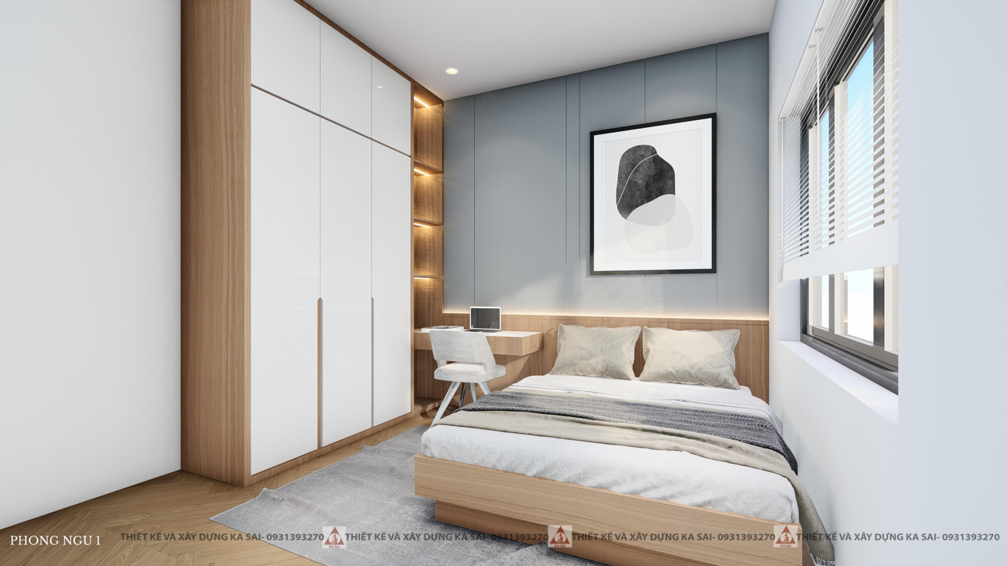 Phòng ngủ 1 mẫu nhà 2 tầng 5x20 4 phòng ngủ