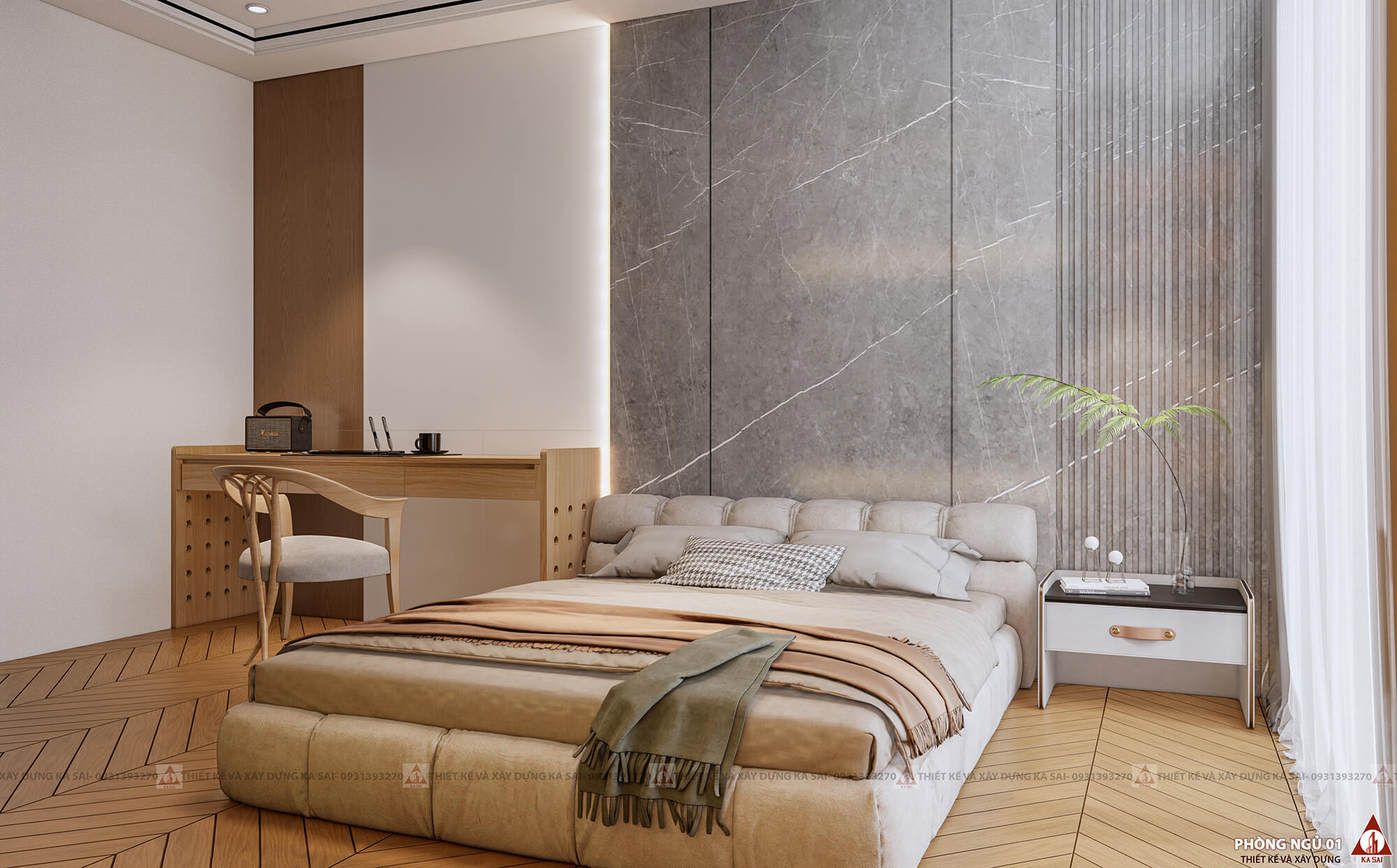 Phòng ngủ 1 mẫu nhà 5x20 hiện đại 3 tầng