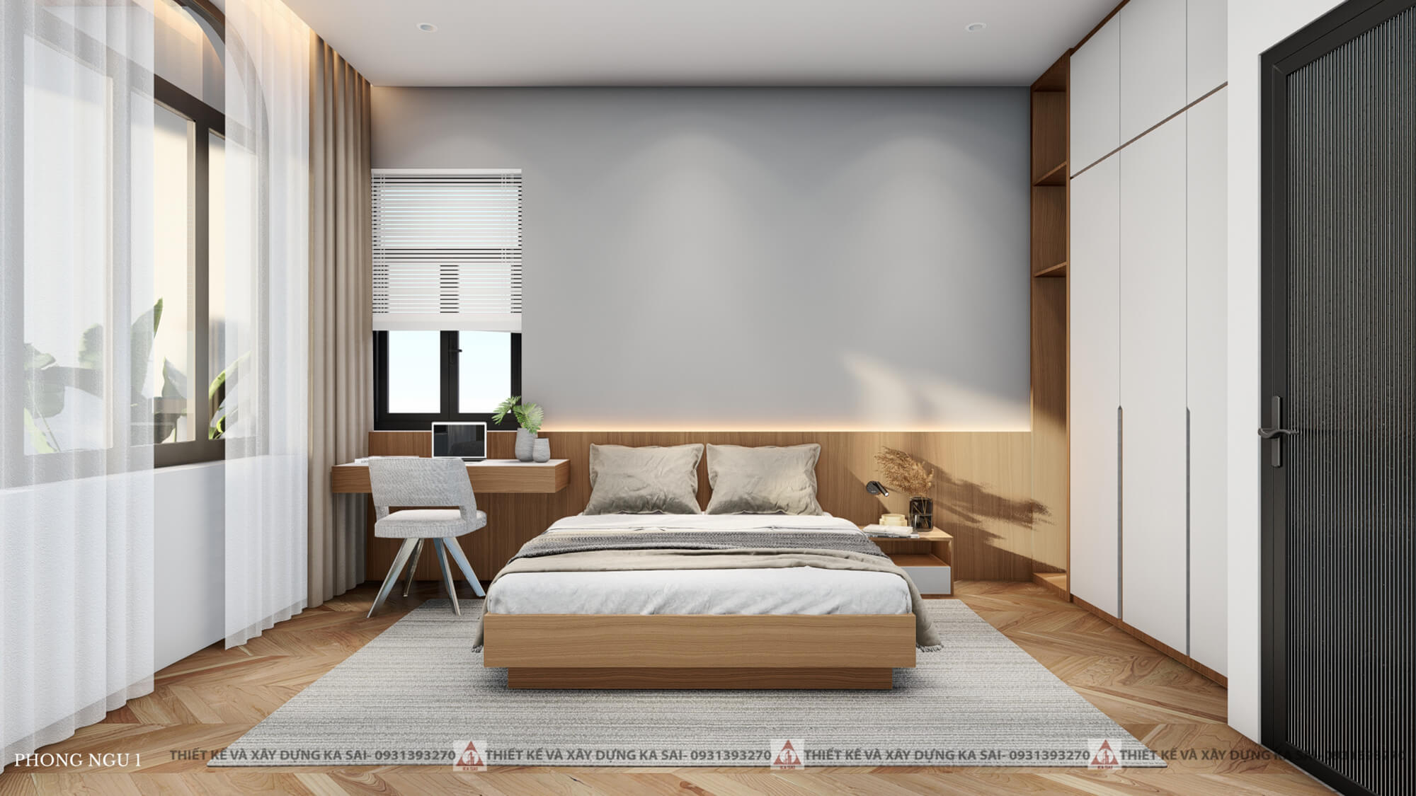 Phòng ngủ 1 mẫu nhà cấp 4 5x15 2 phòng ngủ