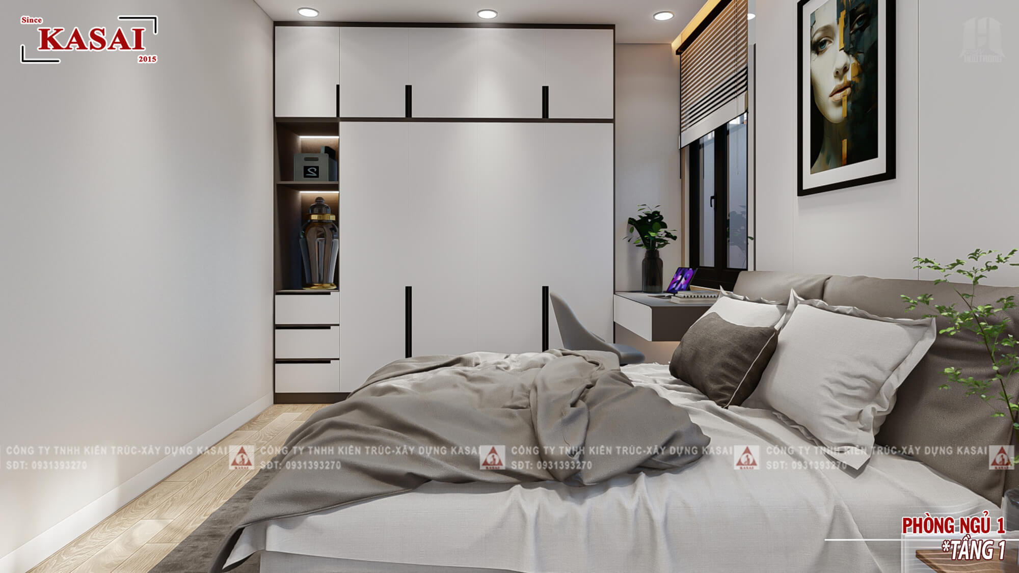 Phòng ngủ nhà 2 tầng 6x20m đẹp