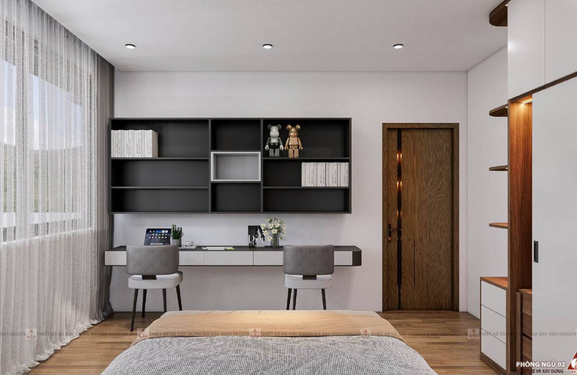 Phòng ngủ 2 7x20m thiết kế nhà ngang 7m dài 20m