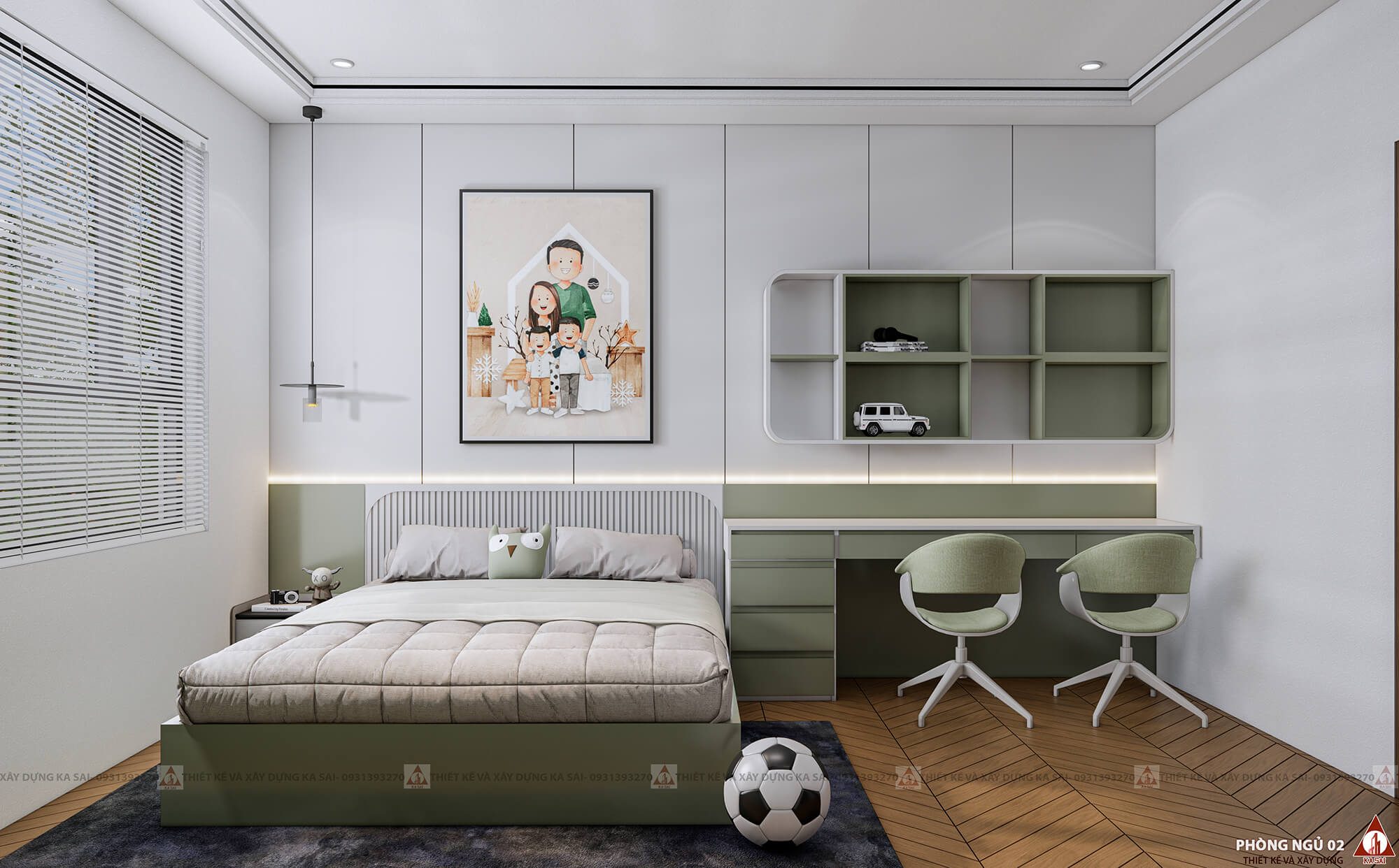 Phòng ngủ 2 mẫu nhà 5x20 hiện đại 3 tầng