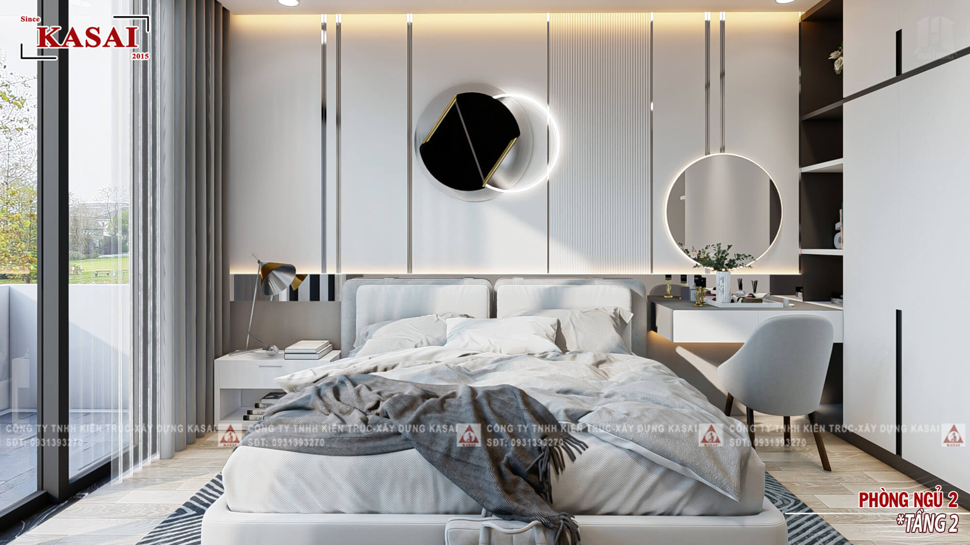 Phòng ngủ nhà 2 tầng 6x20m đẹp