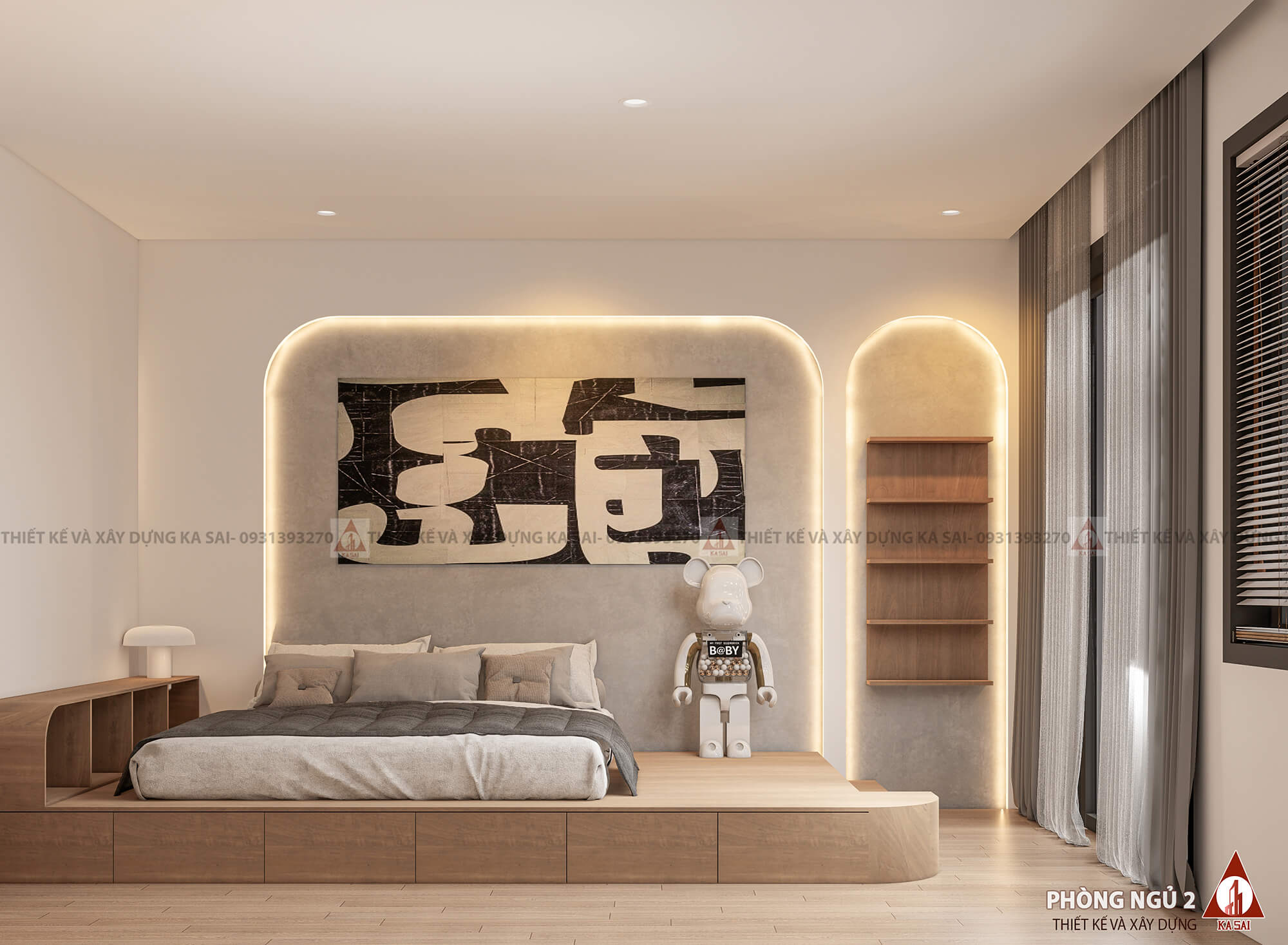 Phòng ngủ 2 nhà ống 3 tầng mái ngói