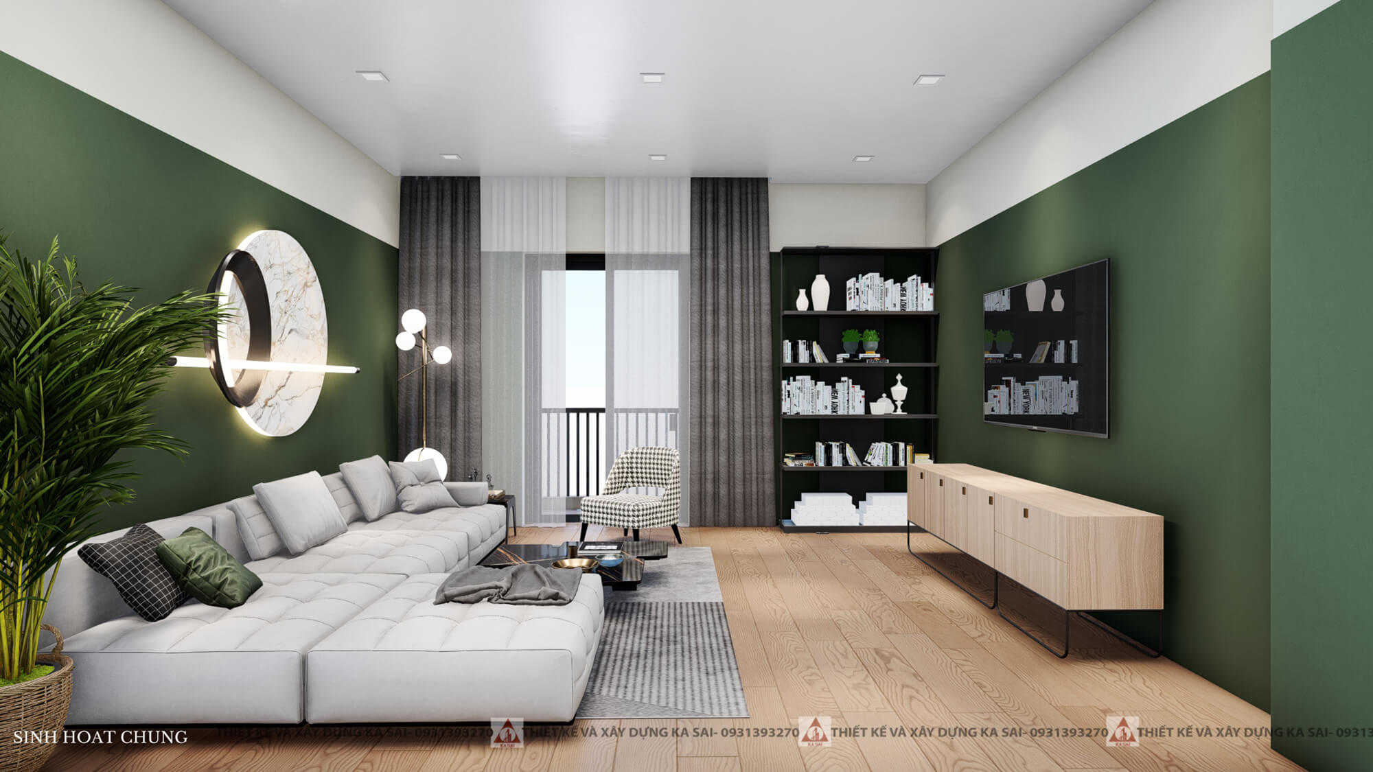 Phòng sinh hoạt chung nhà tân cổ điển 4 tầng đẹp 5x21m