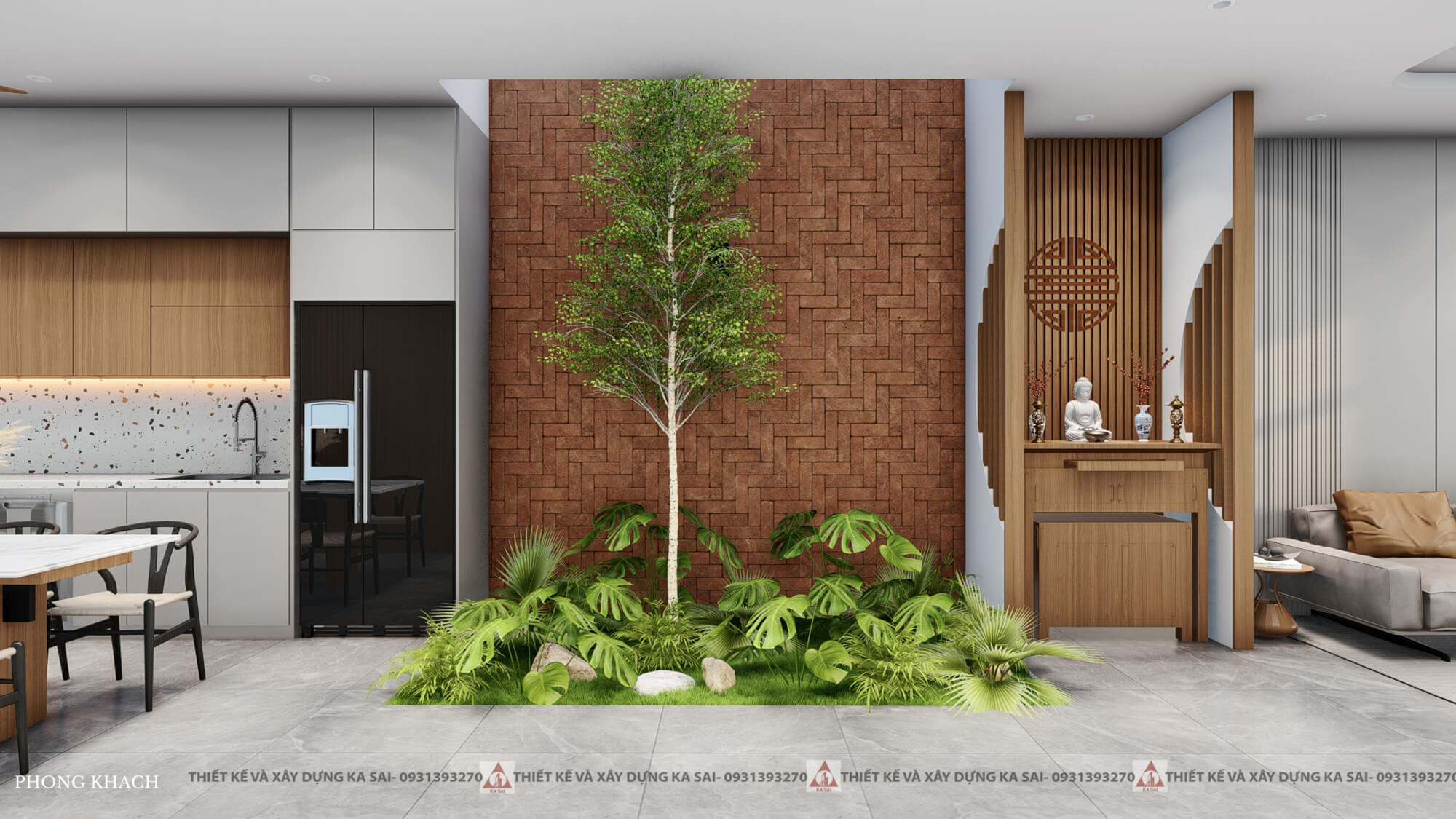 Phòng thờ mẫu nhà cấp 4 5x15 2 phòng ngủ