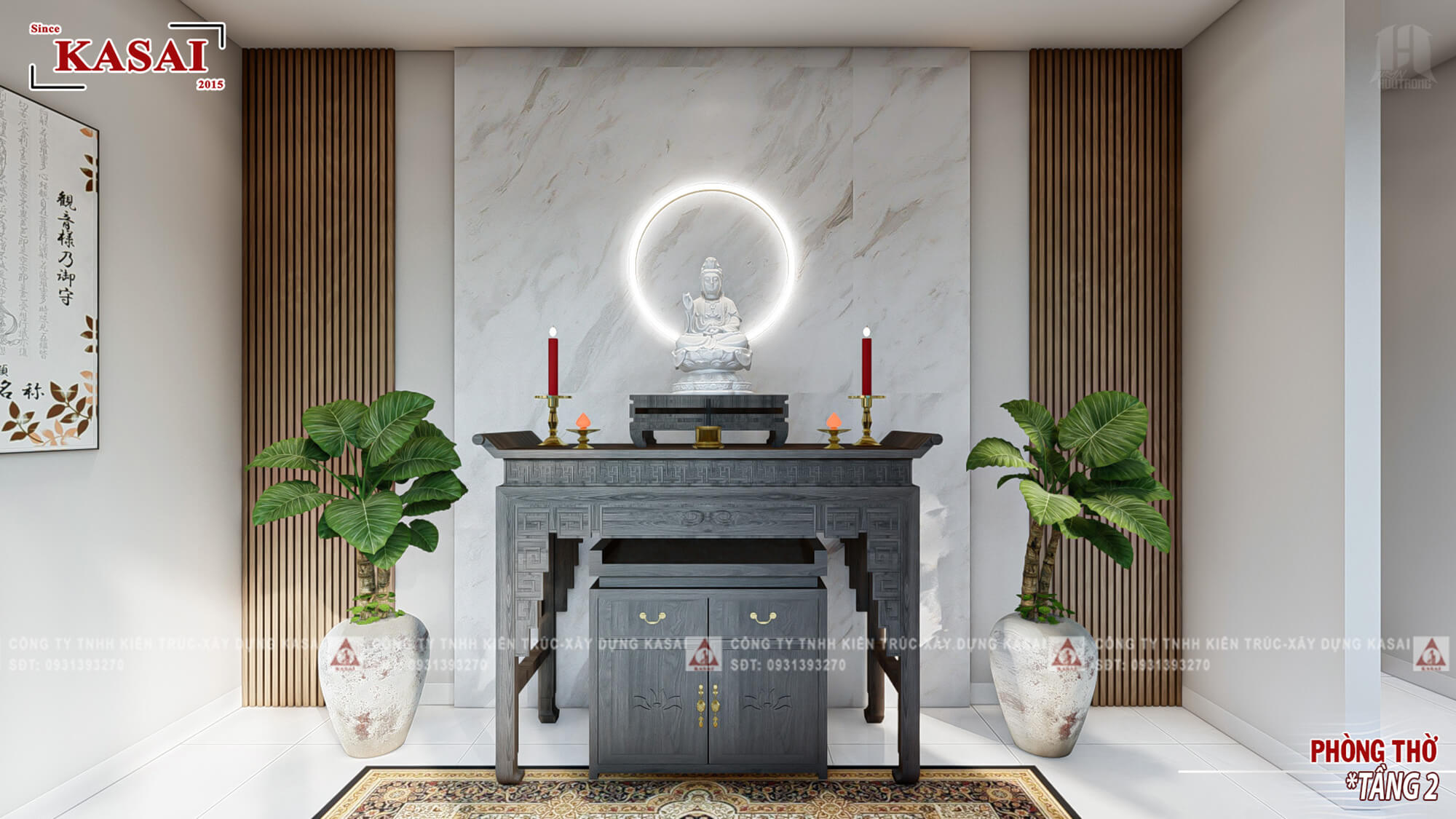 Phòng thờ nhà 2 tầng 6x20m đẹp