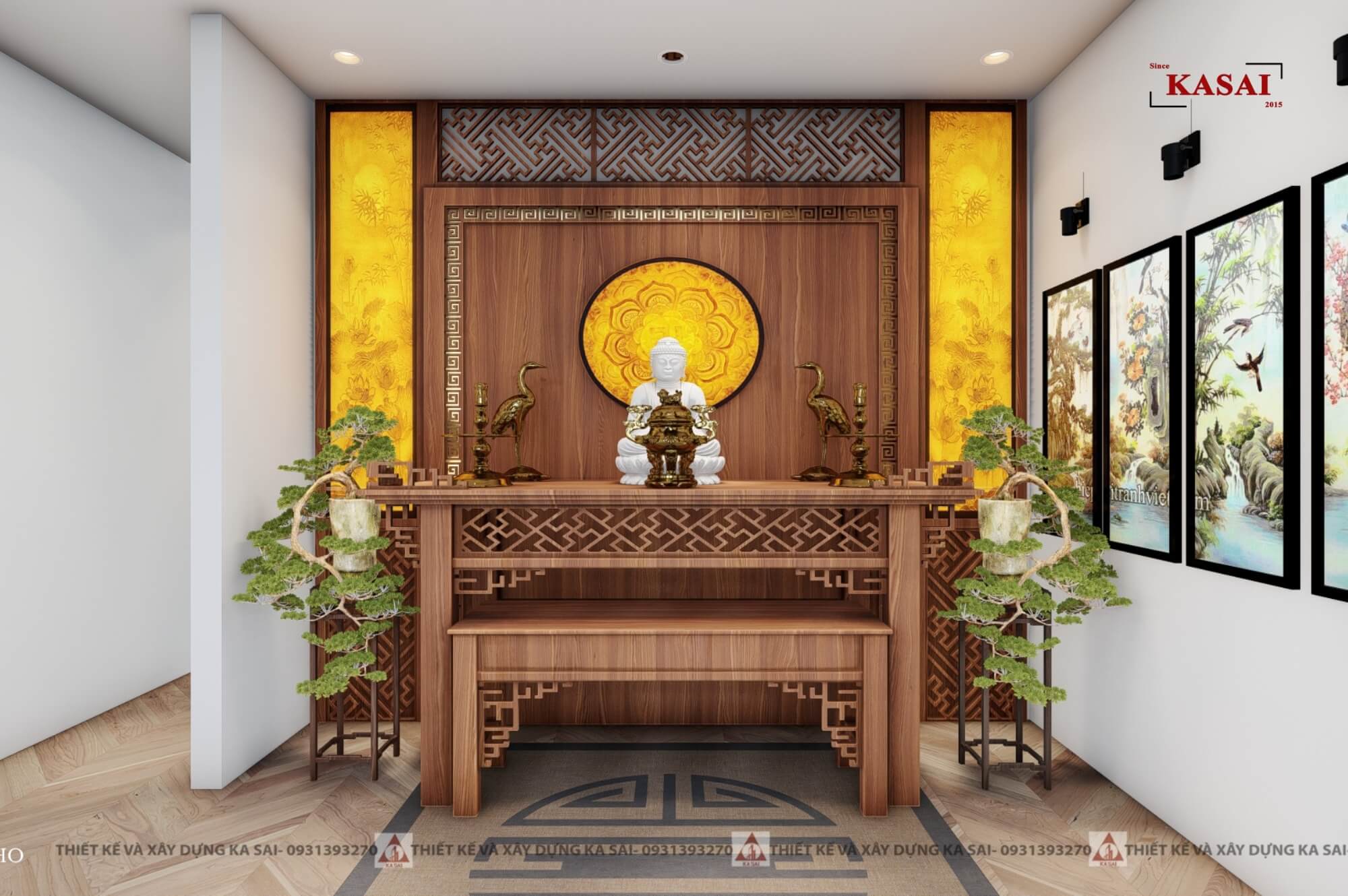 Phòng thờ nhà 3 tầng tân cổ điển hiện đại