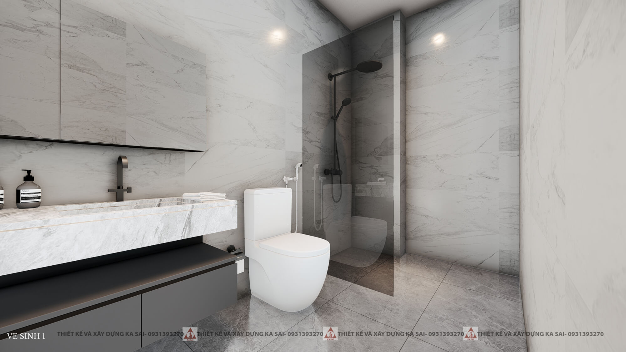 Phòng ngủ wc biệt thự 10x20 hiện đại