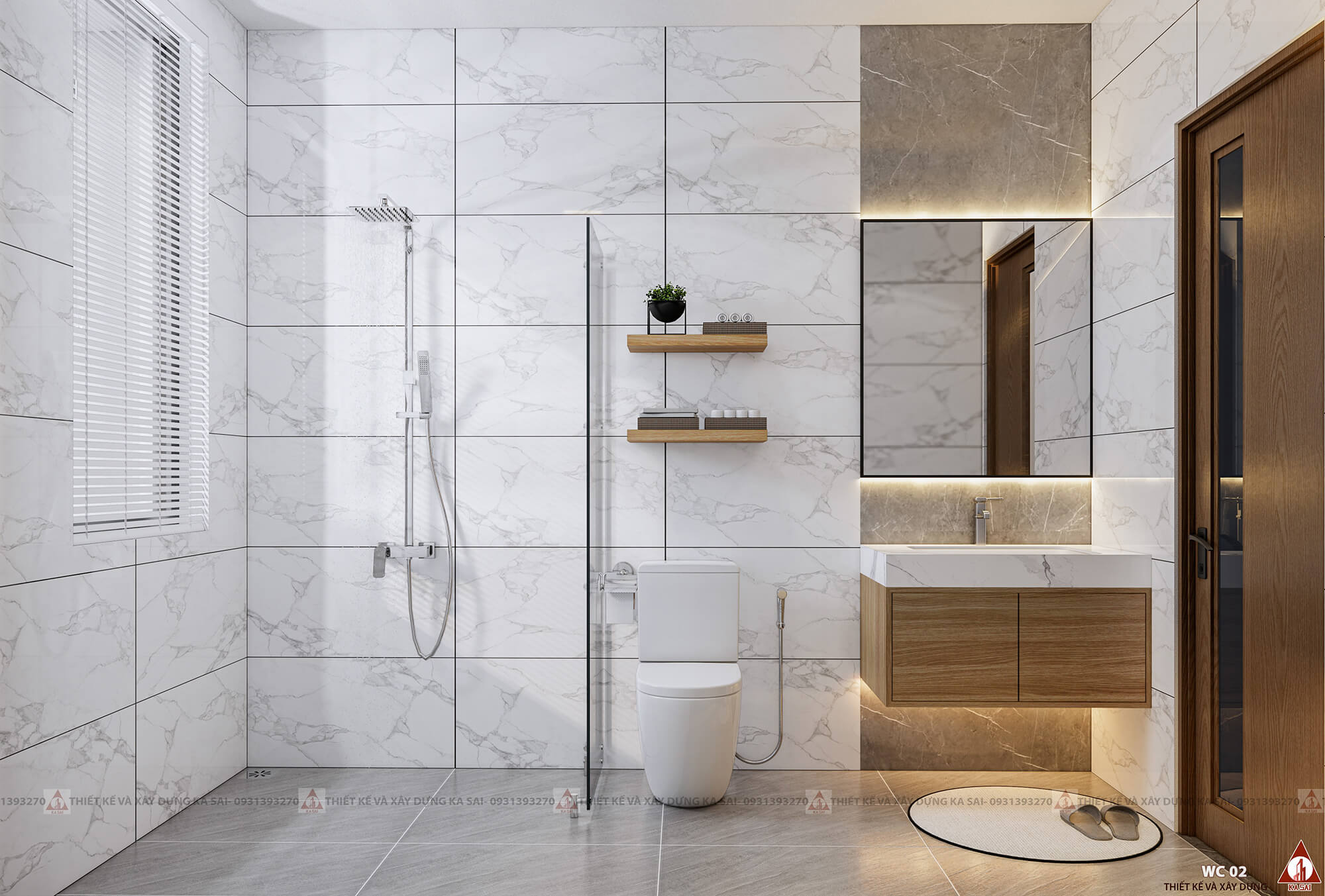 Phòng WC mẫu nhà 5x20 hiện đại 3 tầng