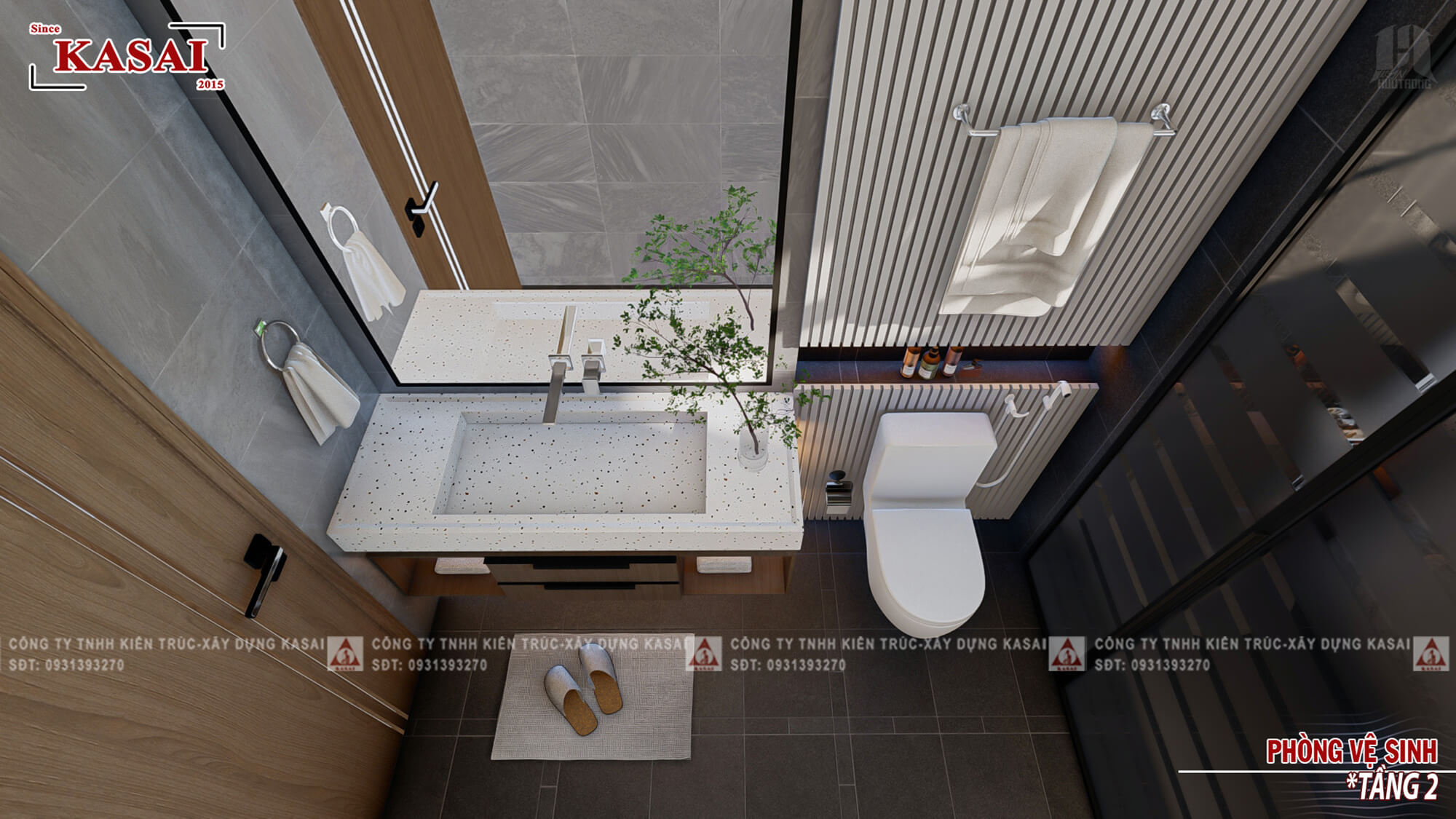 Phòng WC nhà 2 tầng 6x20m đẹp