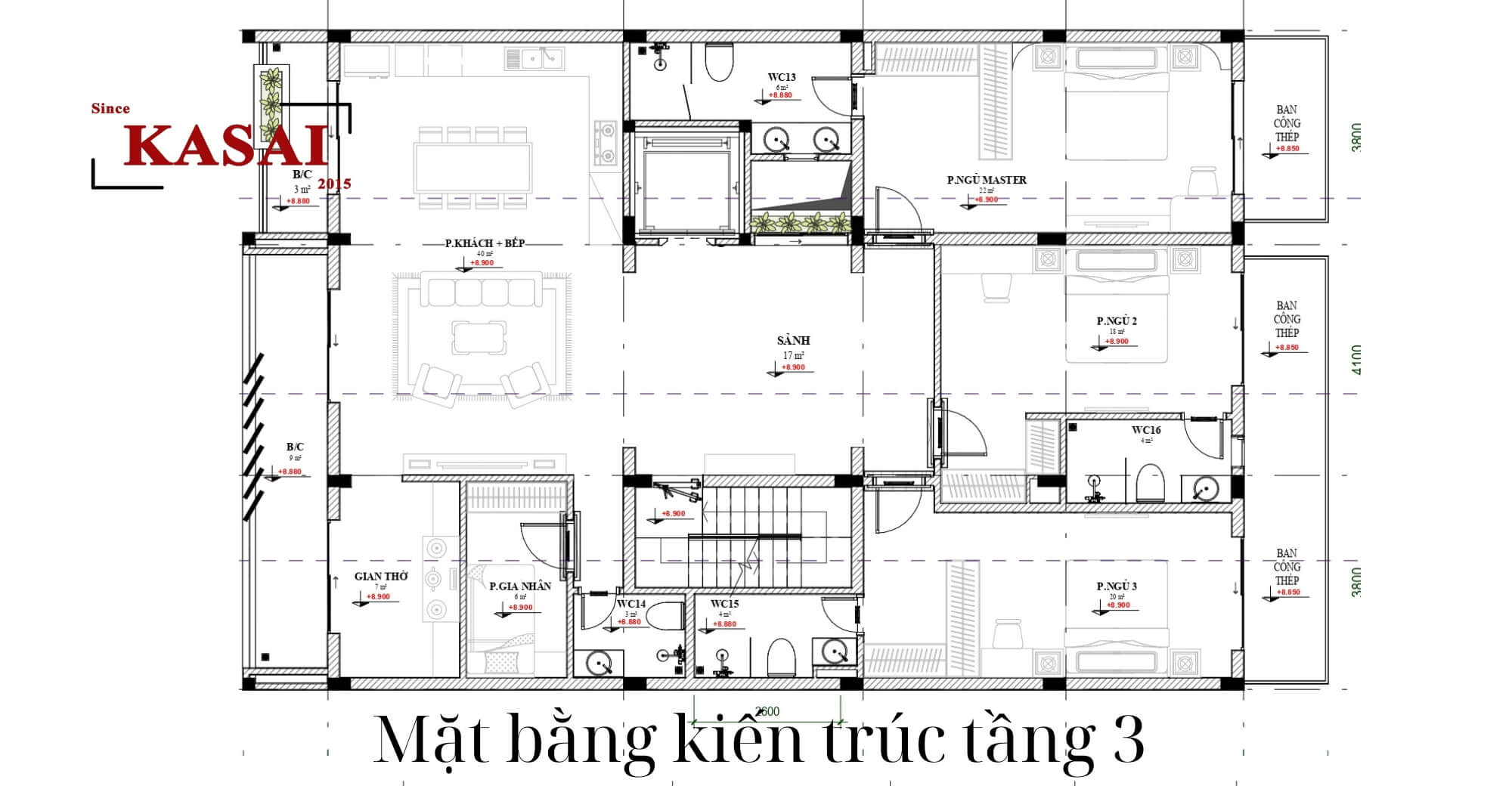 Mặt bằng tầng 3 căn hộ cho thuê Apartment
