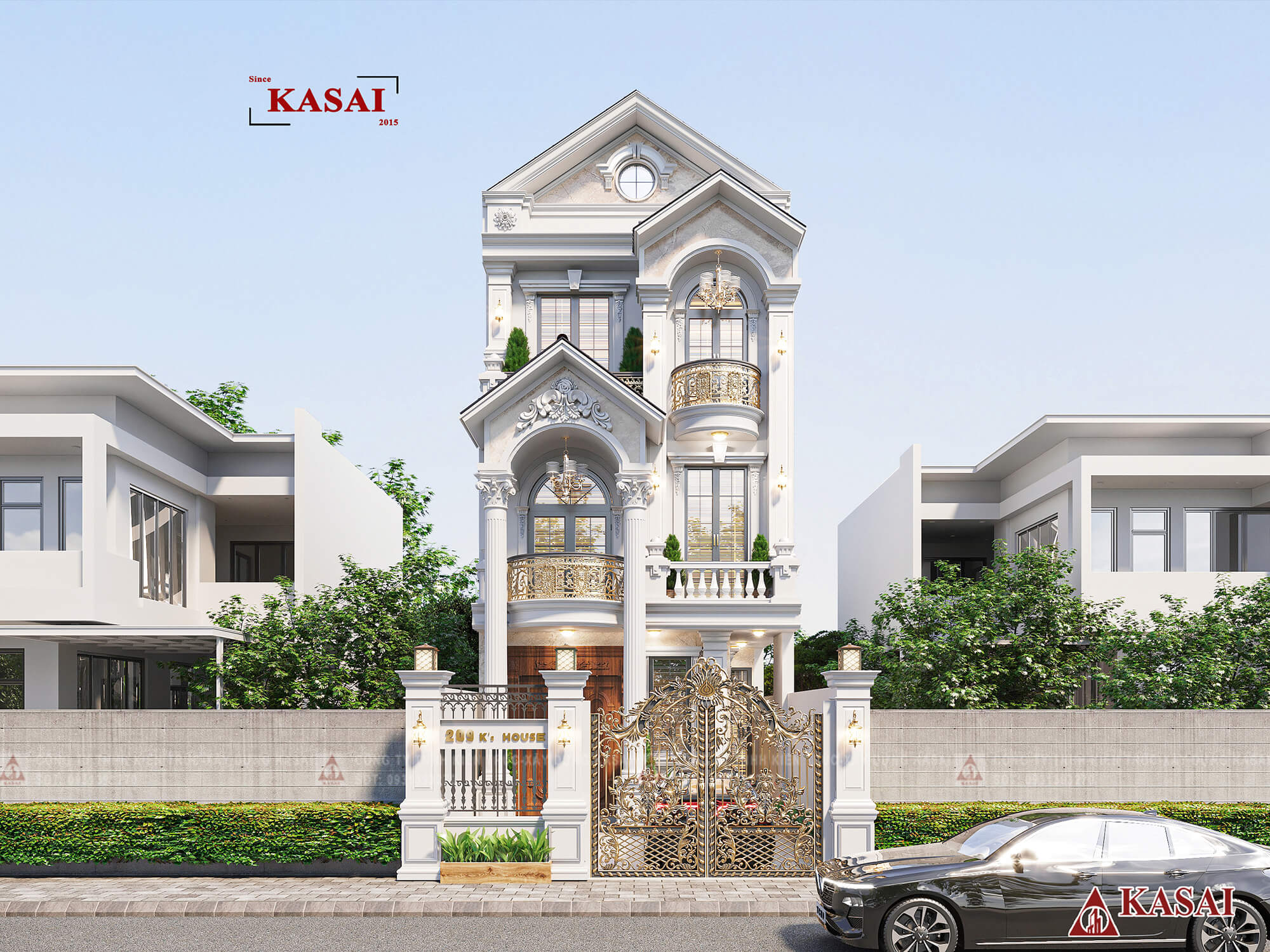 Thiết kế nhà 3 tầng 6x20m tân cổ điển