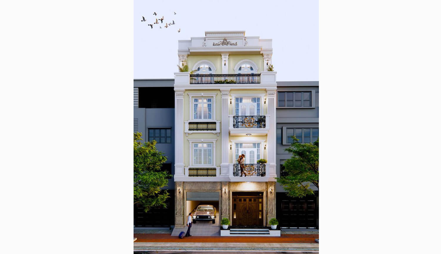 Thiết kế nhà mặt tiền 8m sâu 10m tân cổ điển