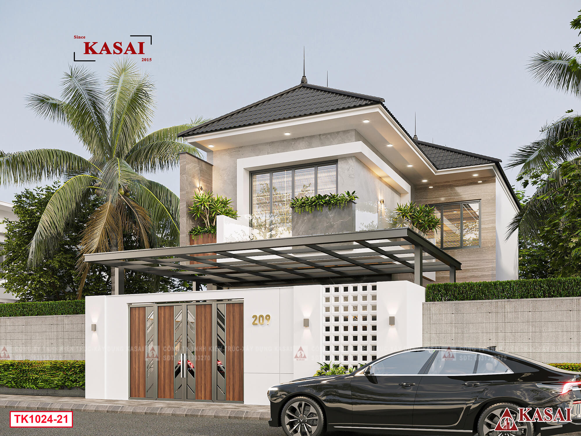 Thiết kế nhà rộng 7m dài 15m 2 tầng mái Nhật siêu hiện đại