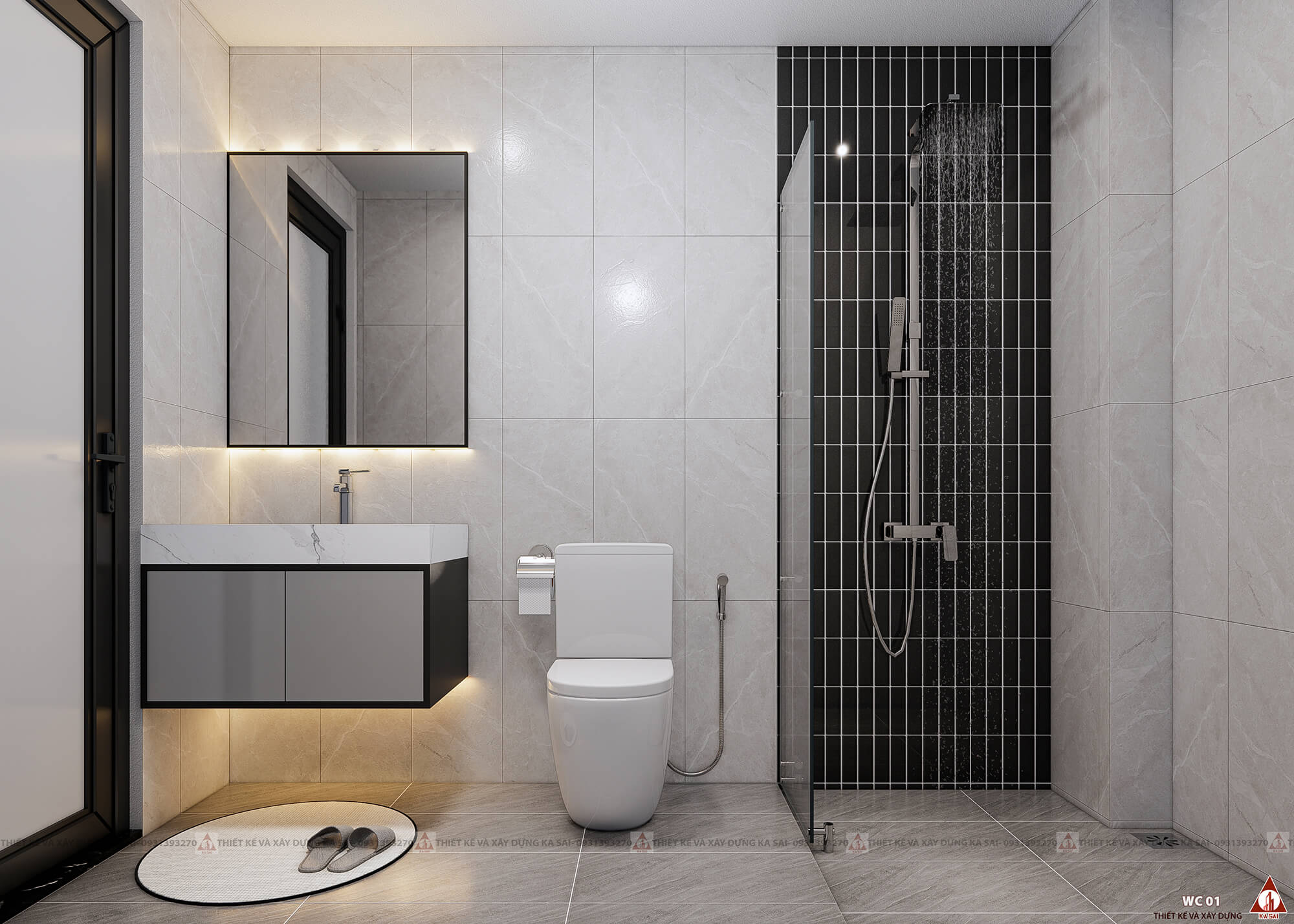 Thiết kế phòng WC nhà rộng 7m dài 15m 2 tầng mái Nhật