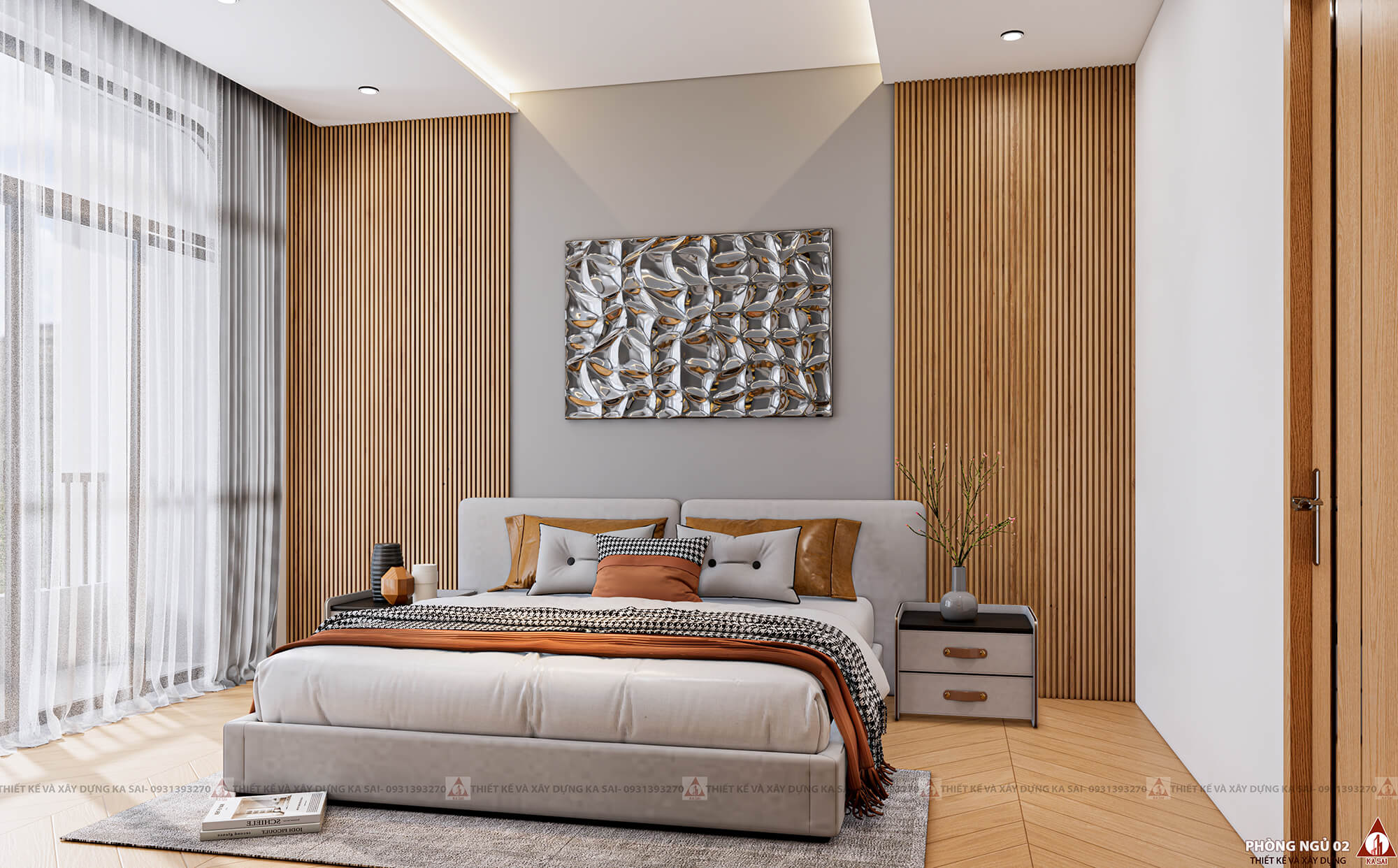Thiết kế phòng ngủ 2 nhà ống 3 tầng có giếng trời diện tích 5x20m đẹp