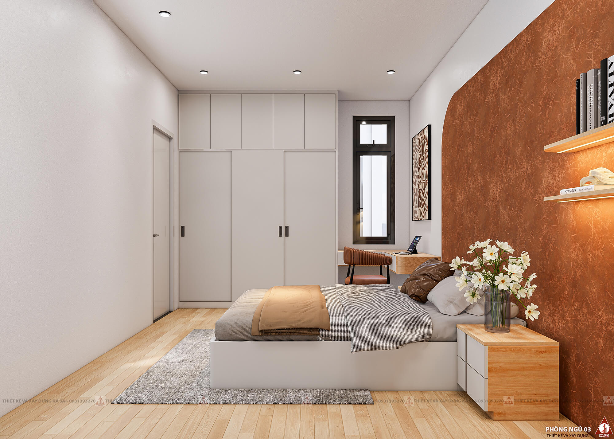 Thiết kế phòng ngủ 3 nhà rộng 7m dài 15m 2 tầng mái Nhật