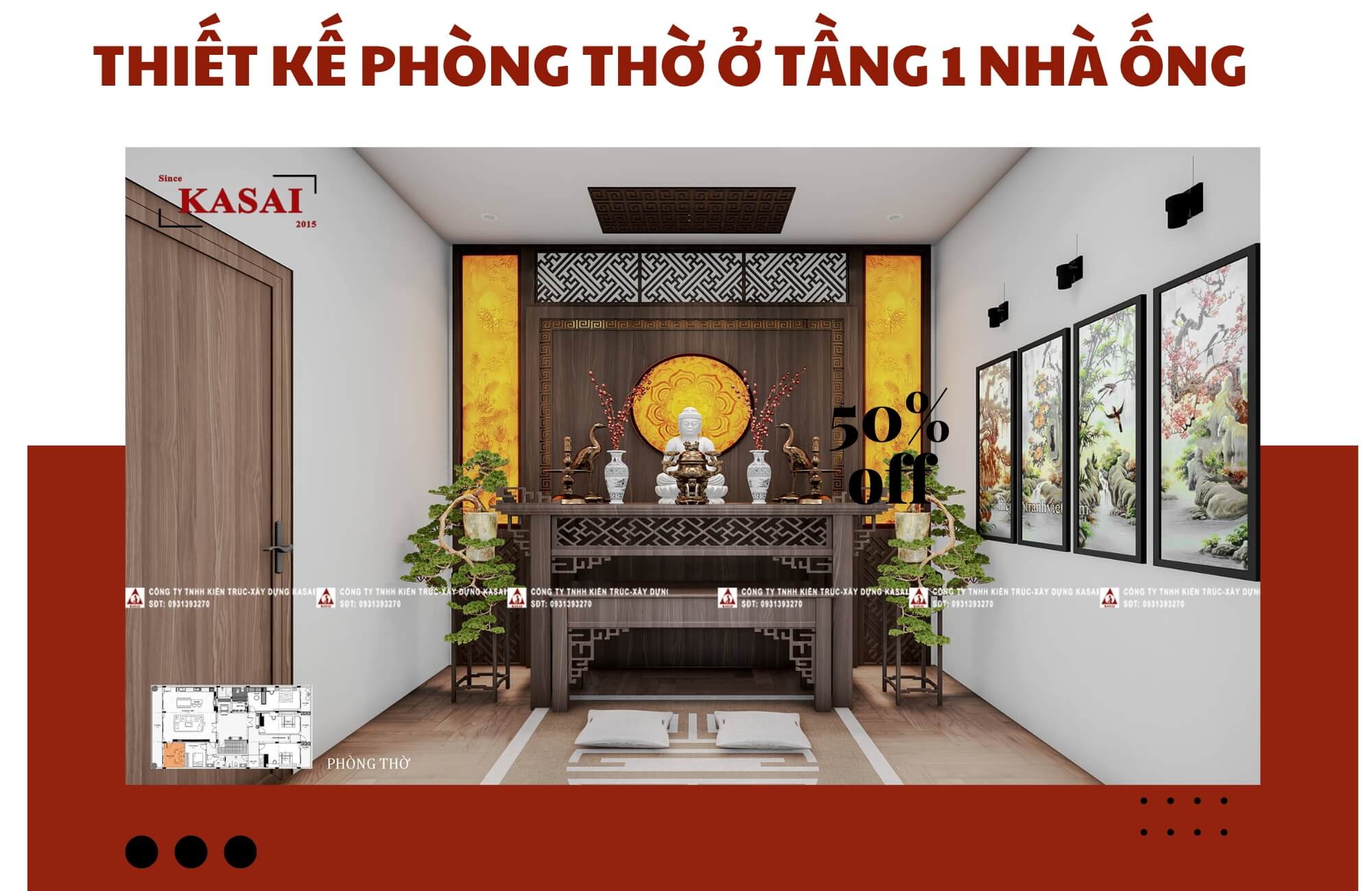 Thiết kế phòng thờ ở tầng 1 nhà ống