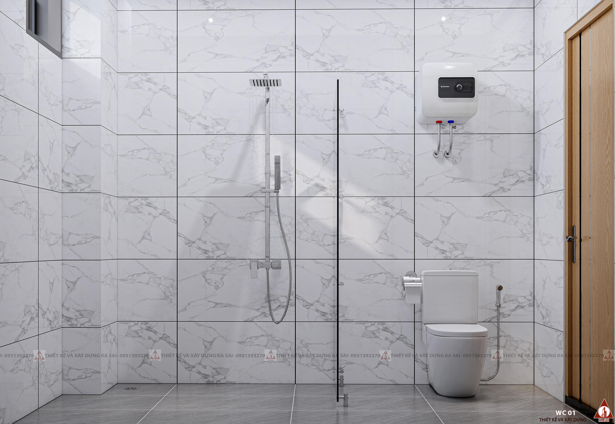 Thiết kế phòng WC nhà ống 3 tầng có giếng trời diện tích 5x20m đẹp