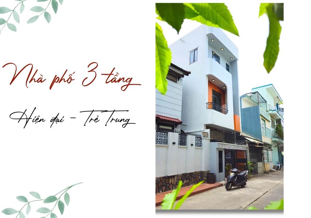 Bàn giao nhà phố 3 tầng nổi bật với gam màu trắng cam cuốn hút