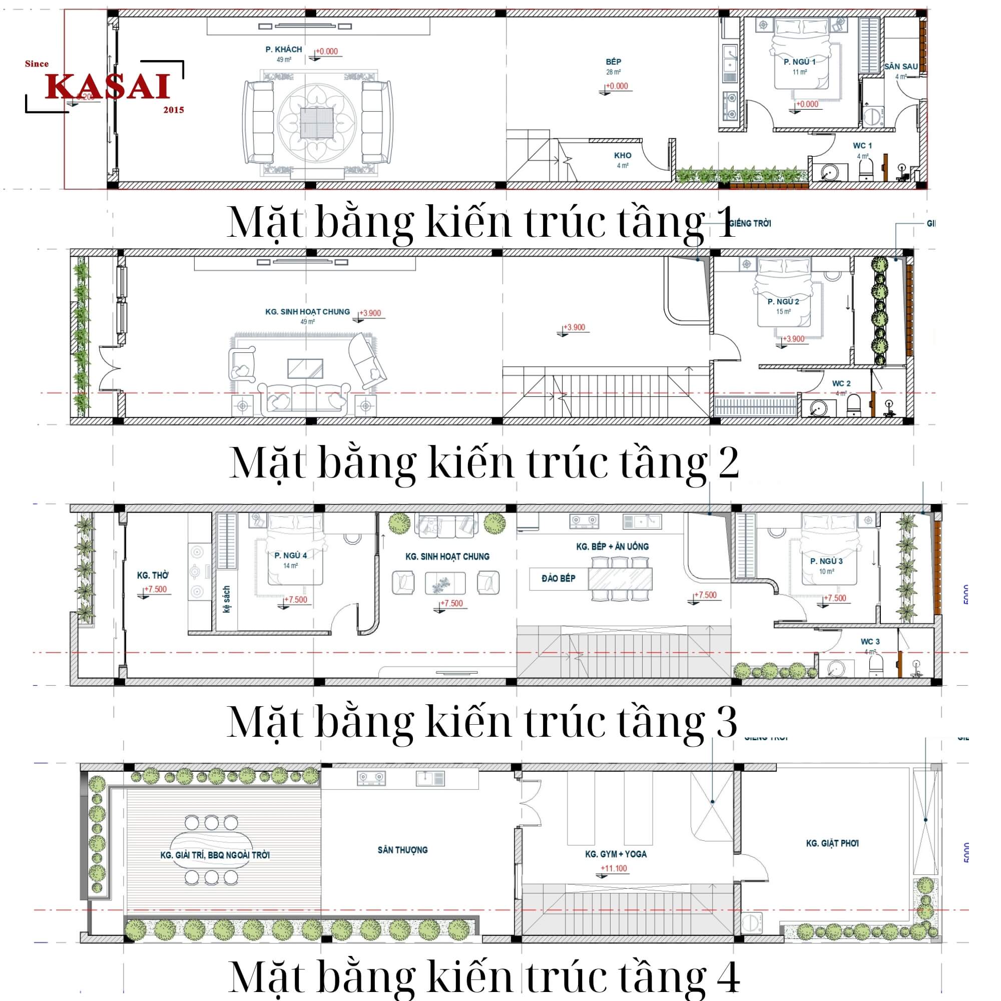 Bản vẽ nhà 4 tầng đẹp hiện đại