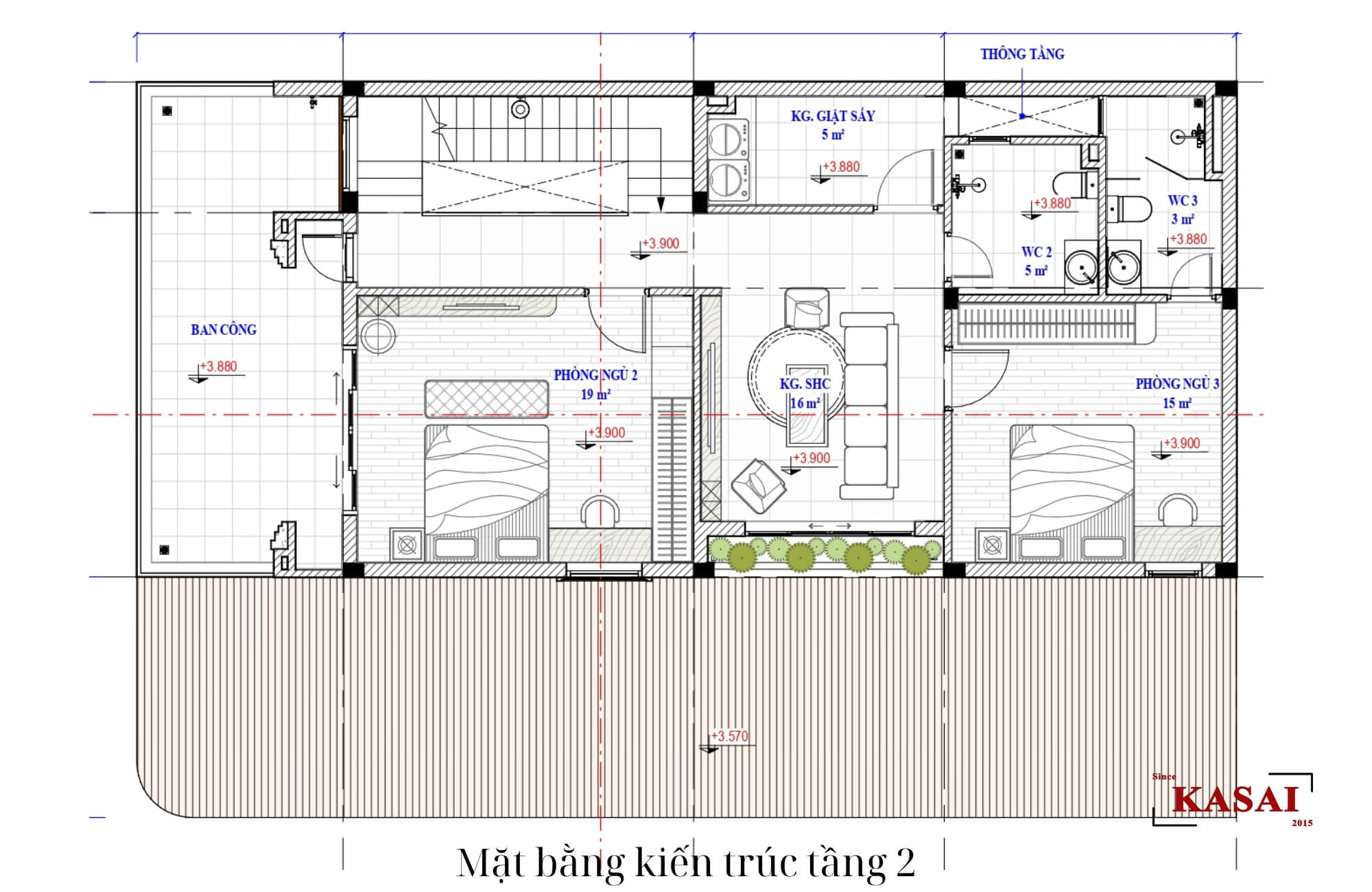 Bản vẽ tầng 2 biệt thự sân vườn hiện đại 3 tầng