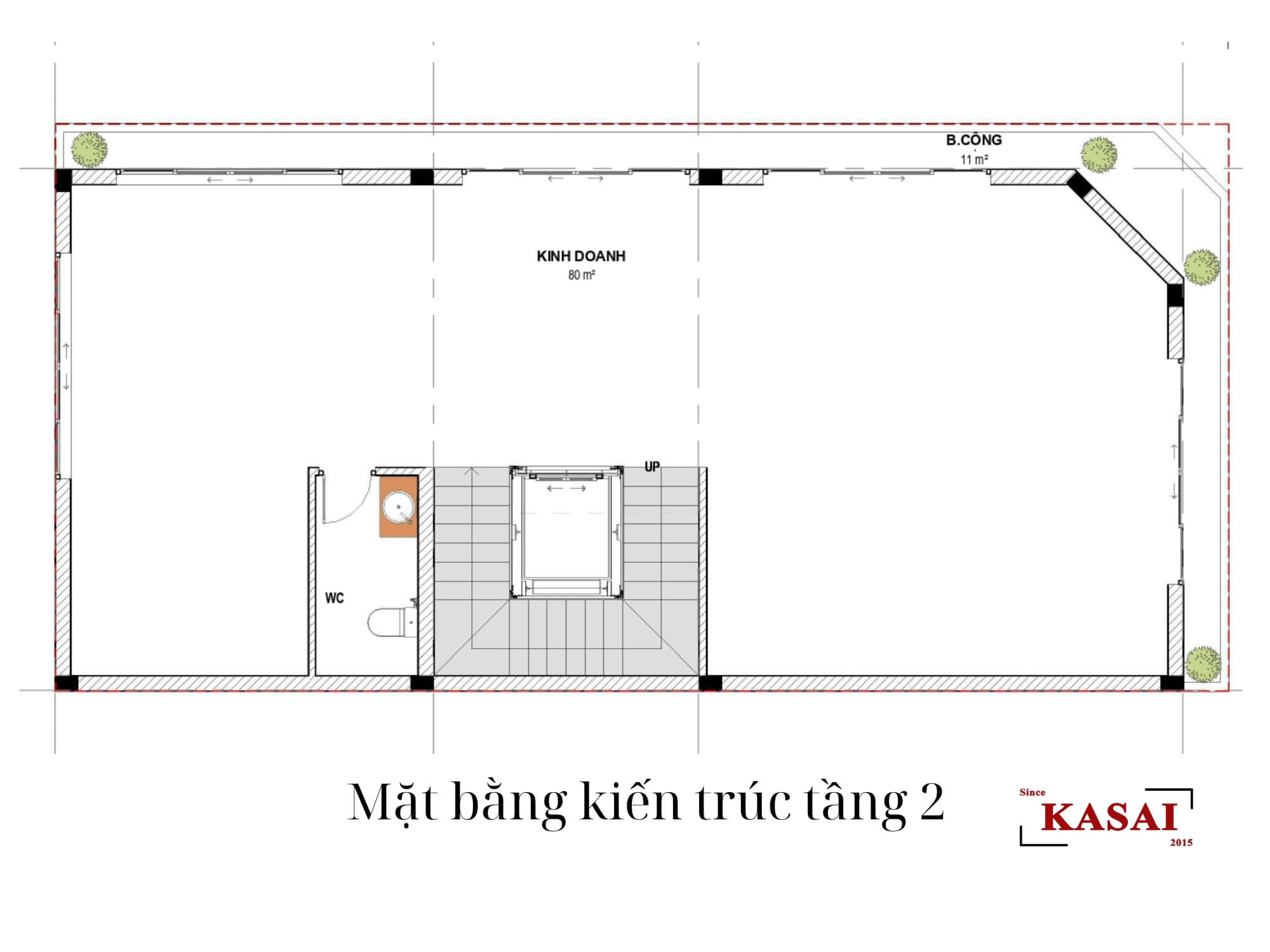 Bản vẽ tầng 2 thiết kế nhà 7,5x15