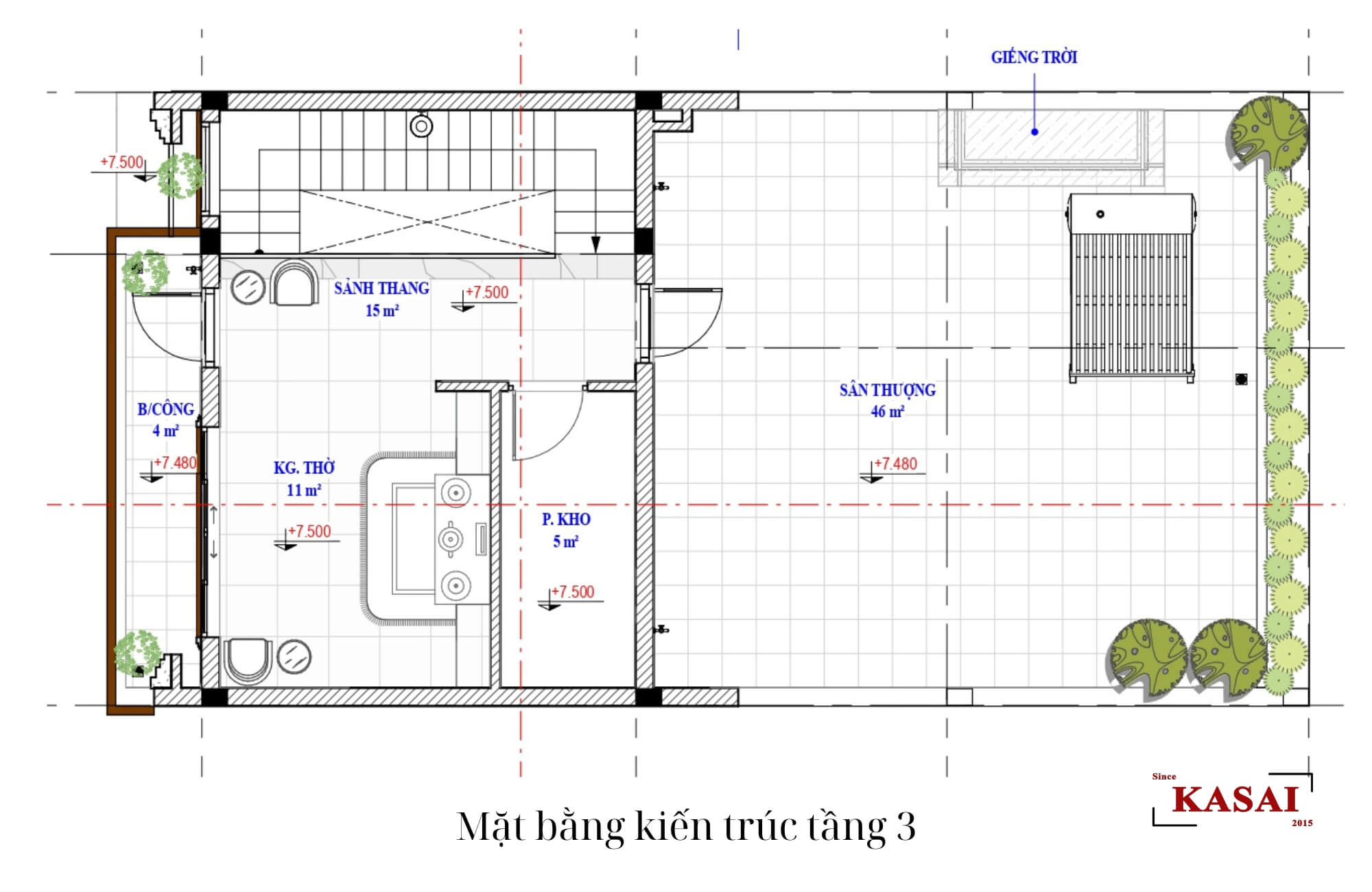 Bản vẽ tầng 3 biệt thự sân vườn hiện đại 3 tầng
